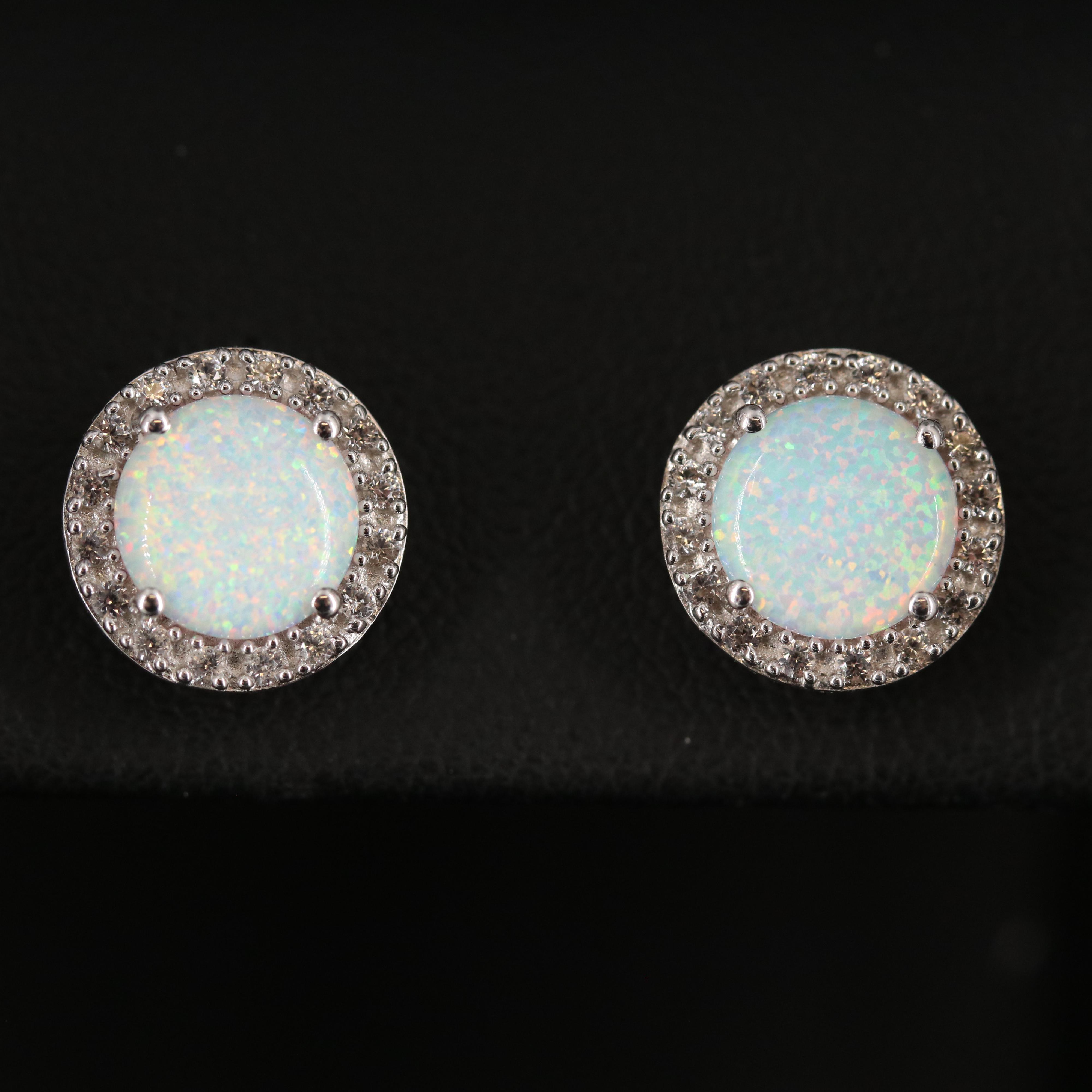 Sterling Opal and White Sapphire Halo Earrings