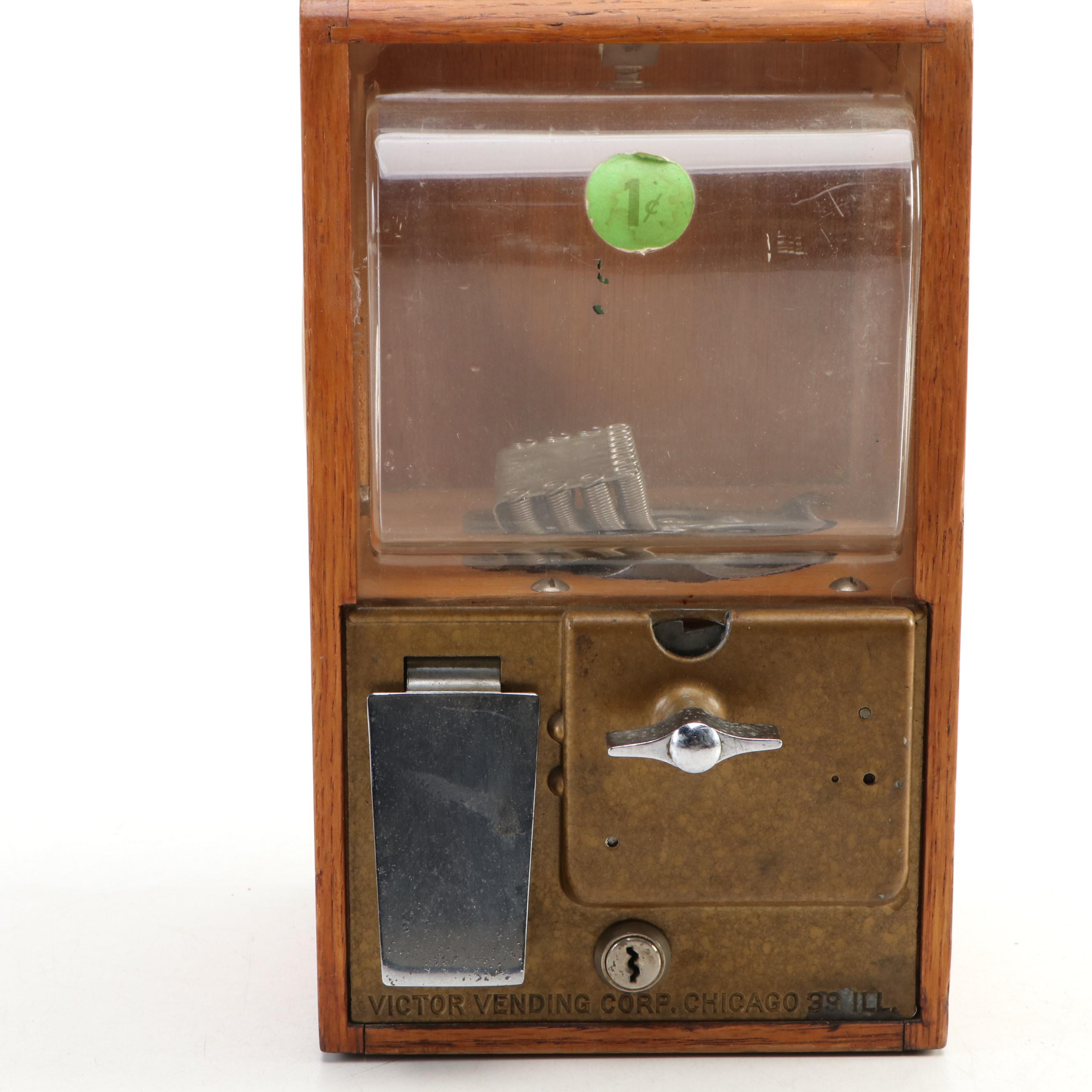 Victor Vending Corp. Baby-Grand Oak Case Gumball Machine