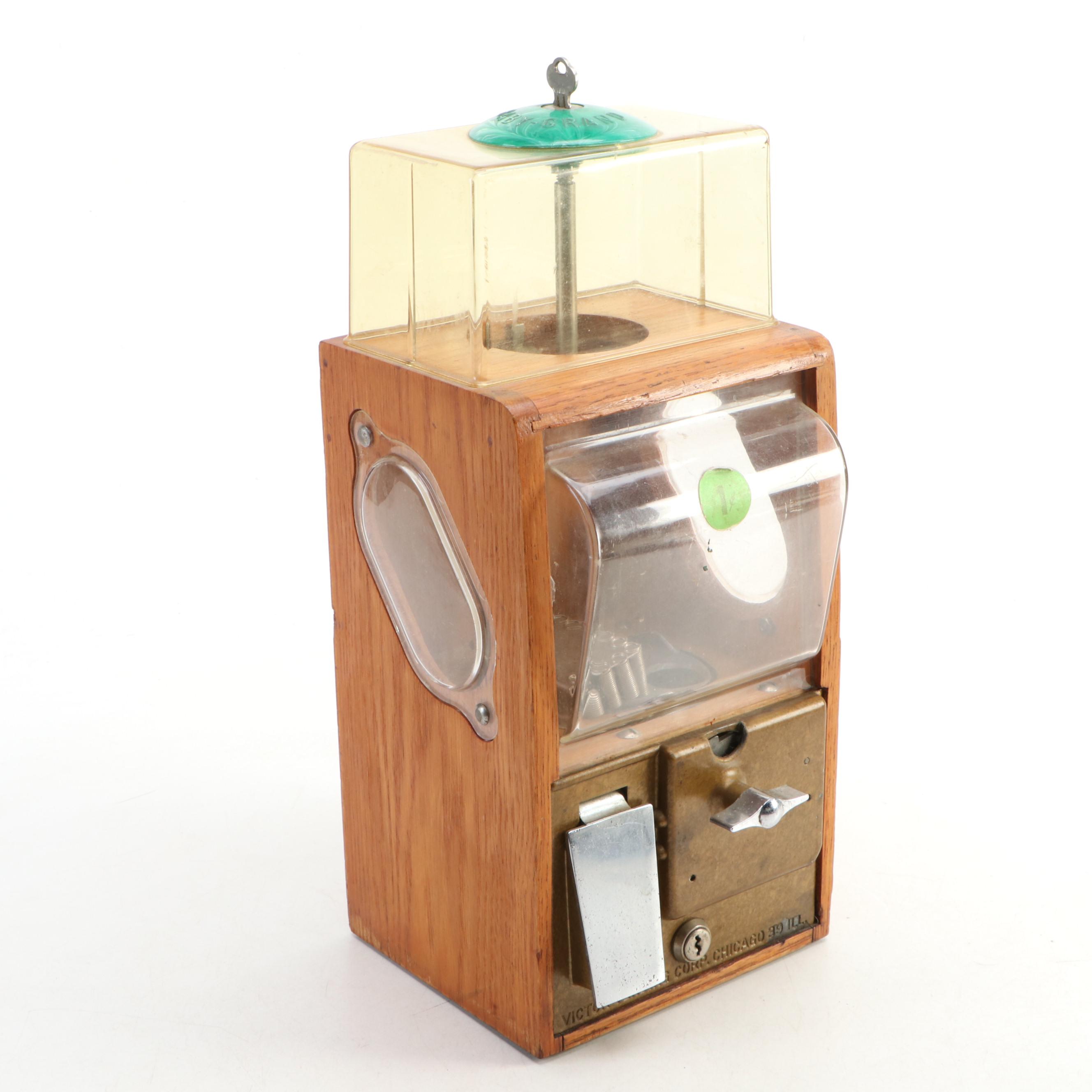 Victor Vending Corp. Baby-Grand Oak Case Gumball Machine