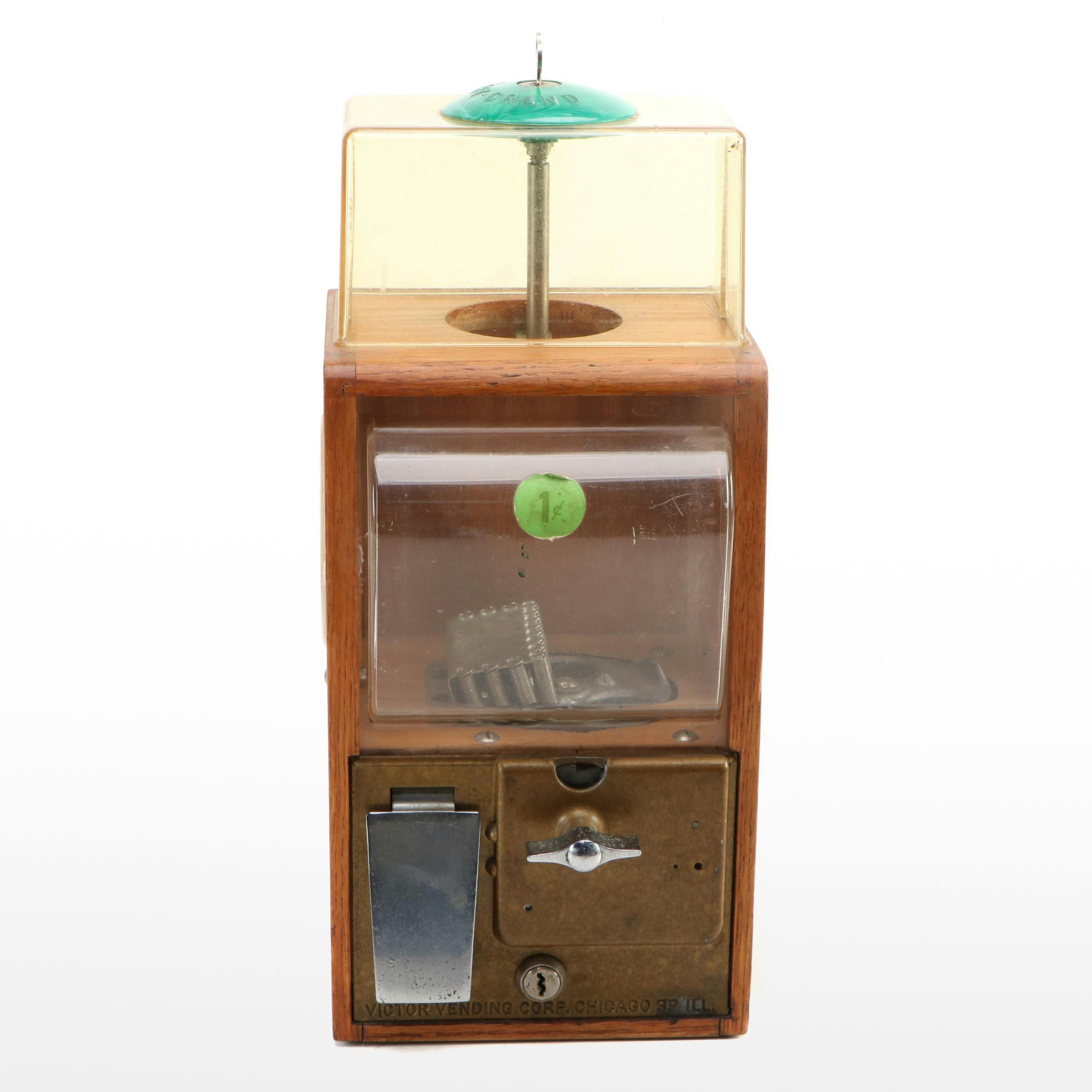 Victor Vending Corp. Baby-Grand Oak Case Gumball Machine