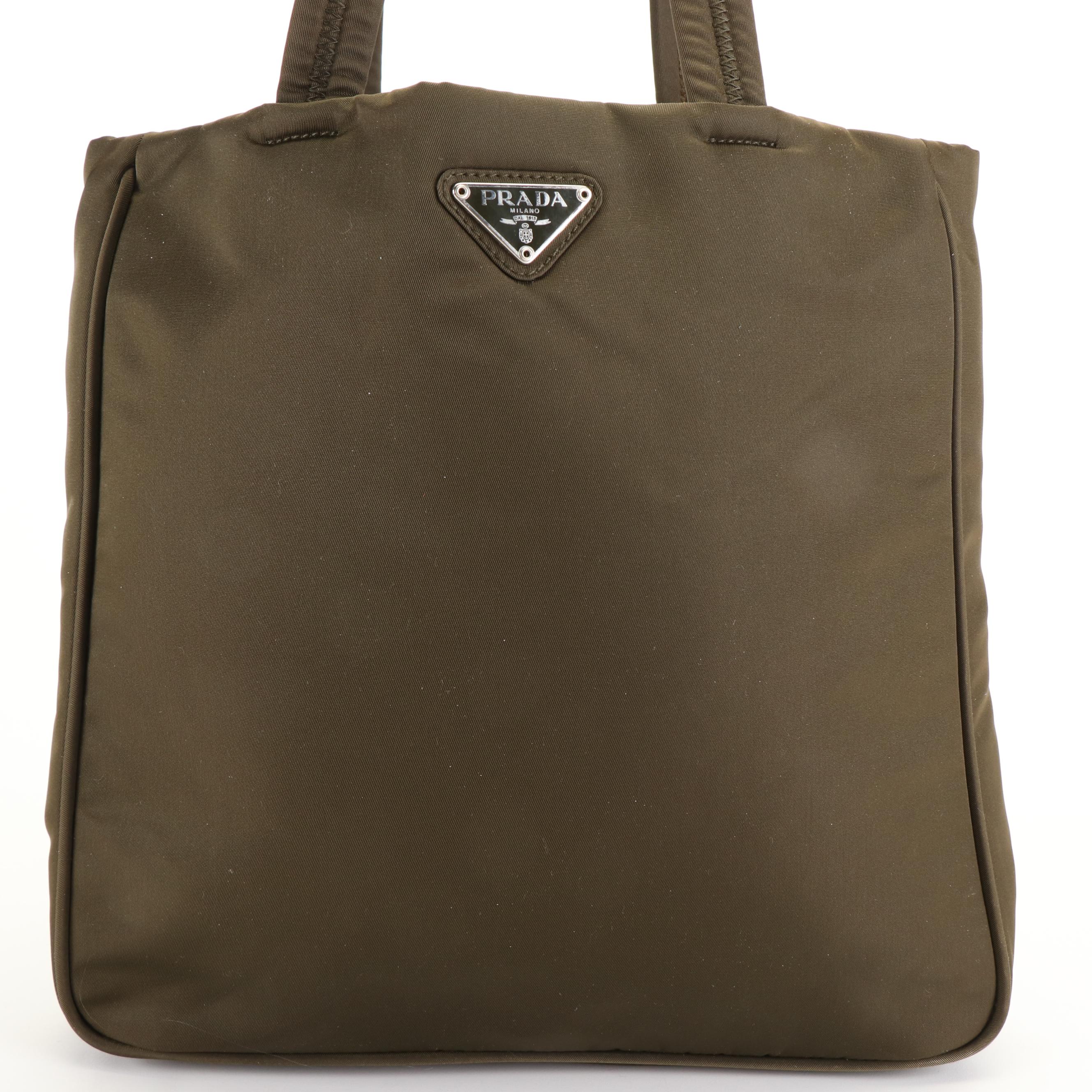 Prada Triangle Logo Khaki Green Tote Bag