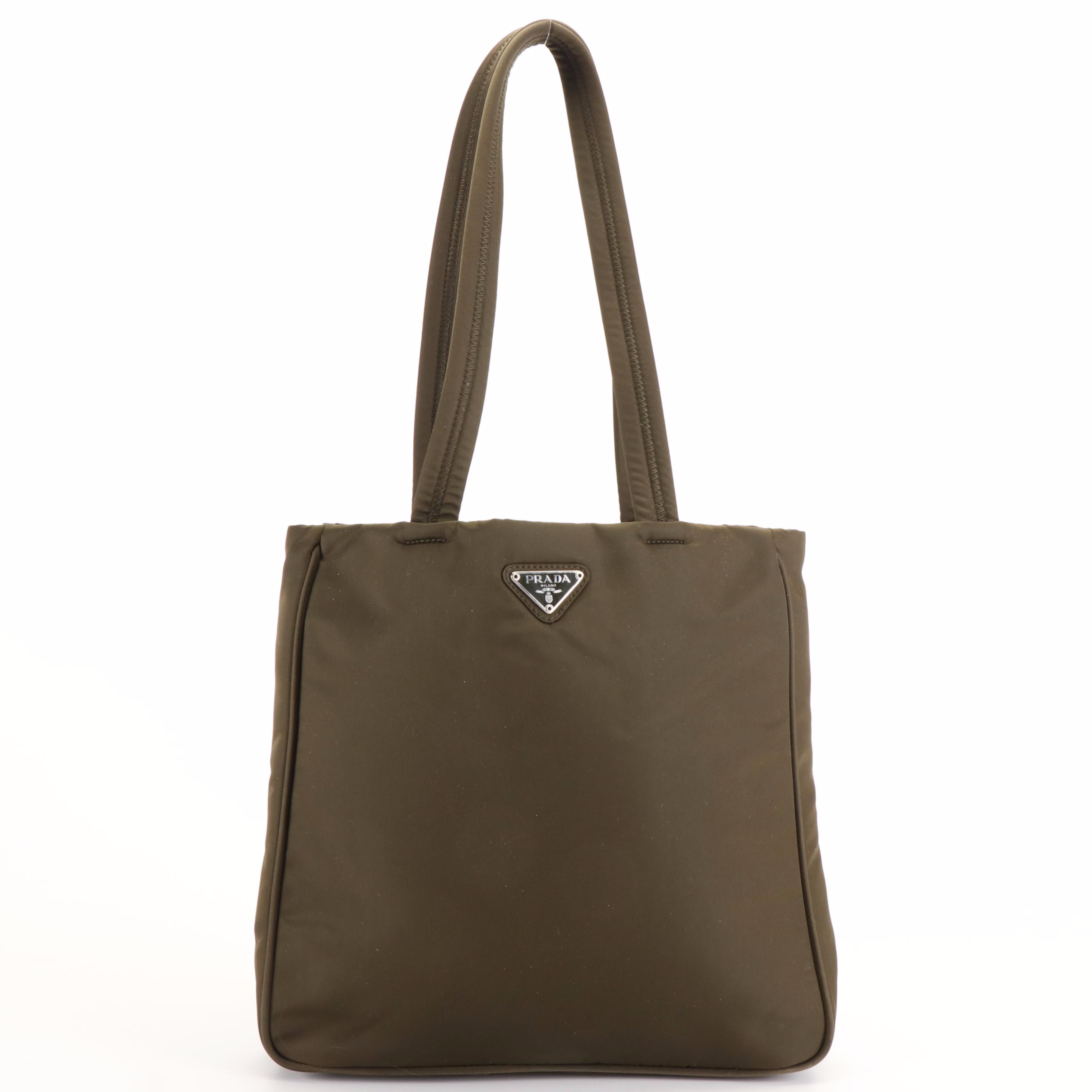 Prada Triangle Logo Khaki Green Tote Bag