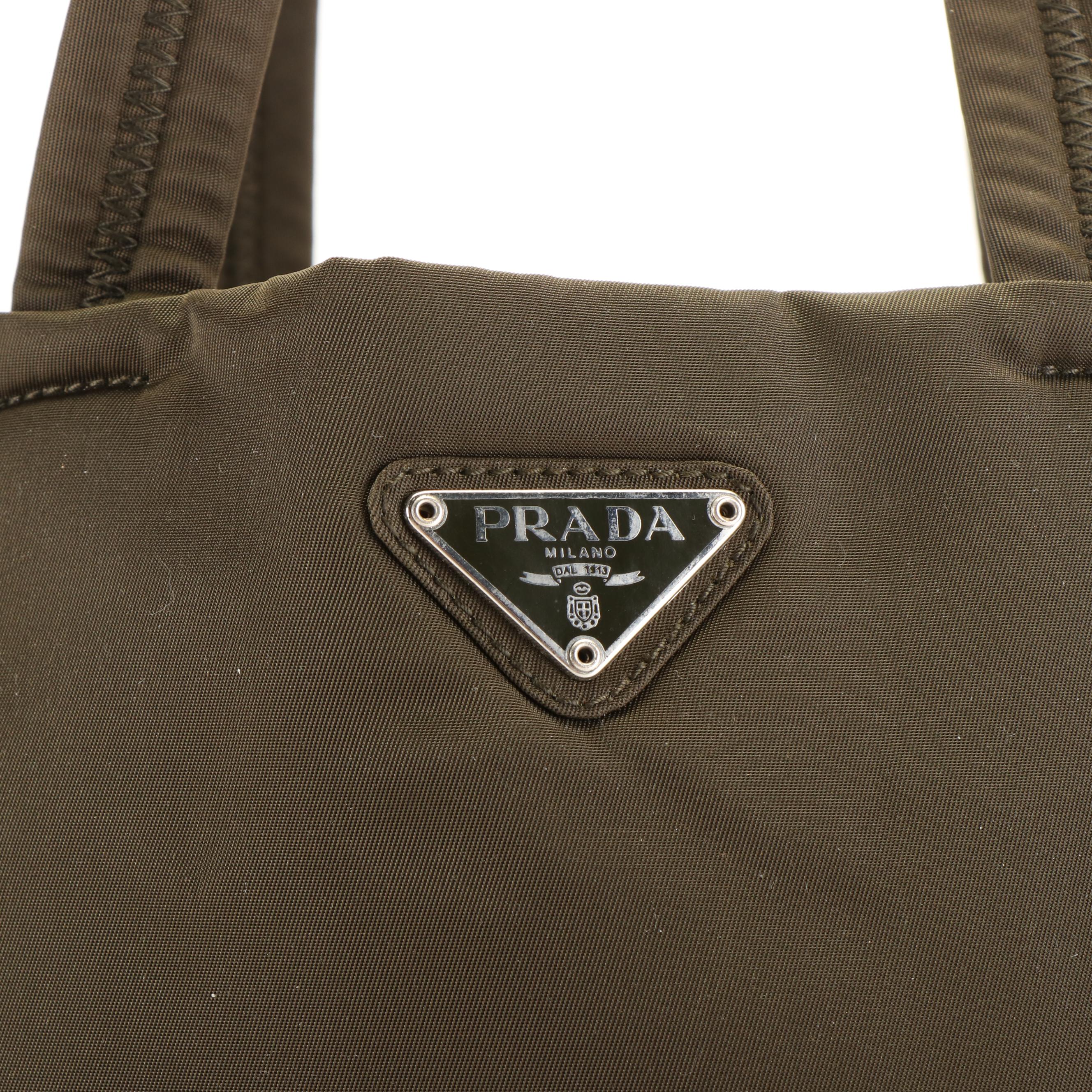 Prada Triangle Logo Khaki Green Tote Bag