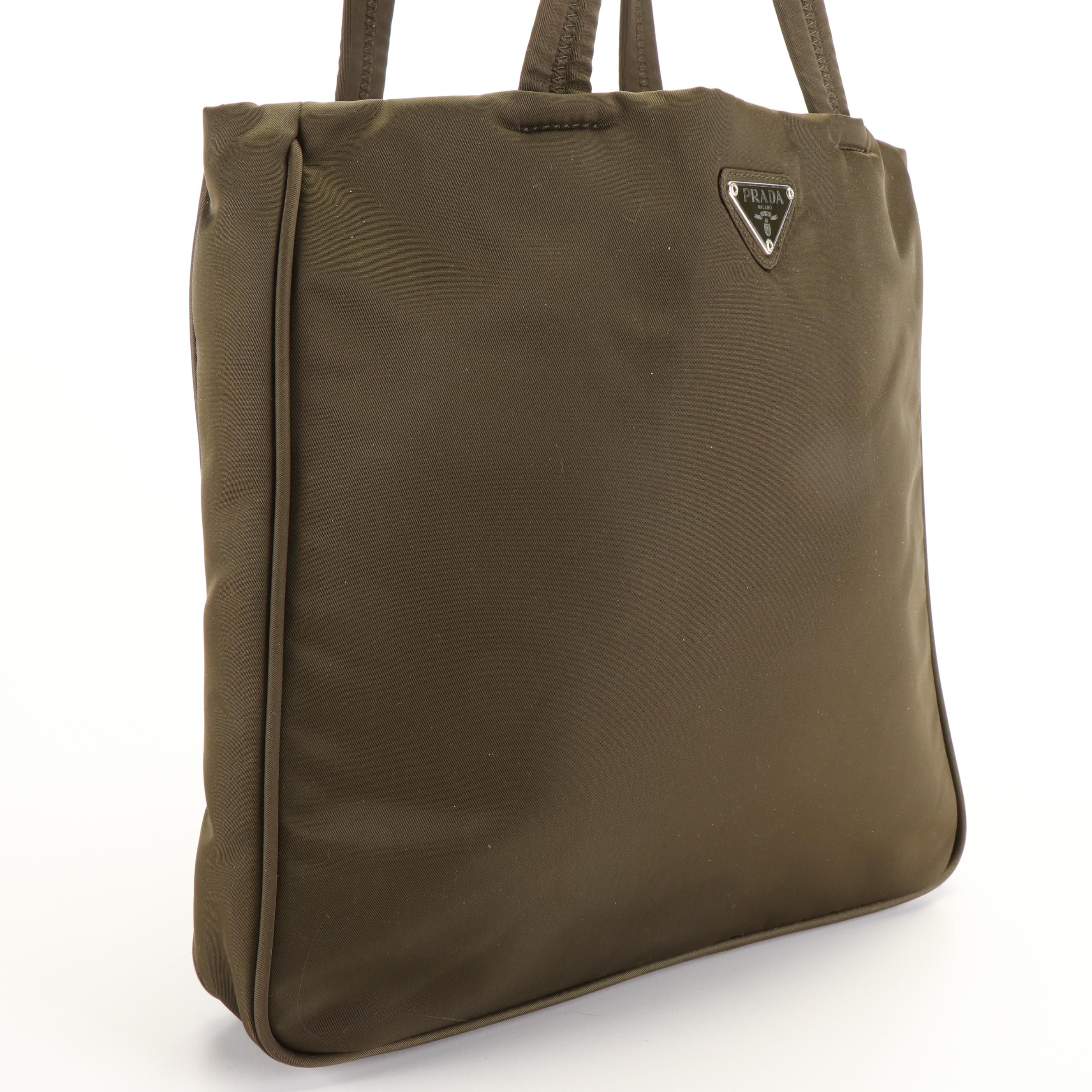 Prada Triangle Logo Khaki Green Tote Bag