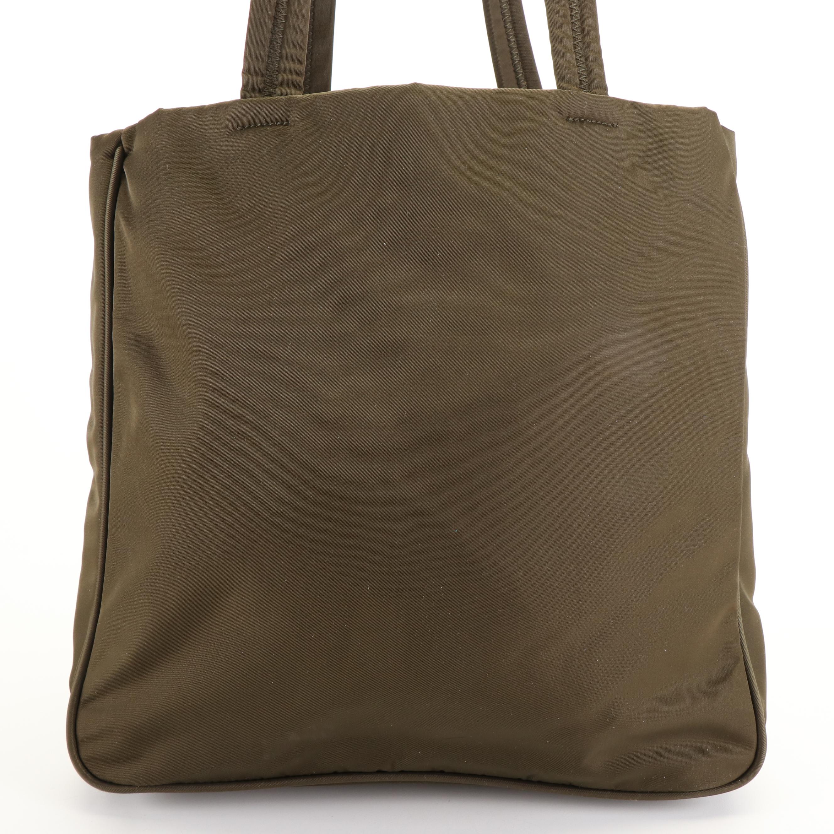 Prada Triangle Logo Khaki Green Tote Bag