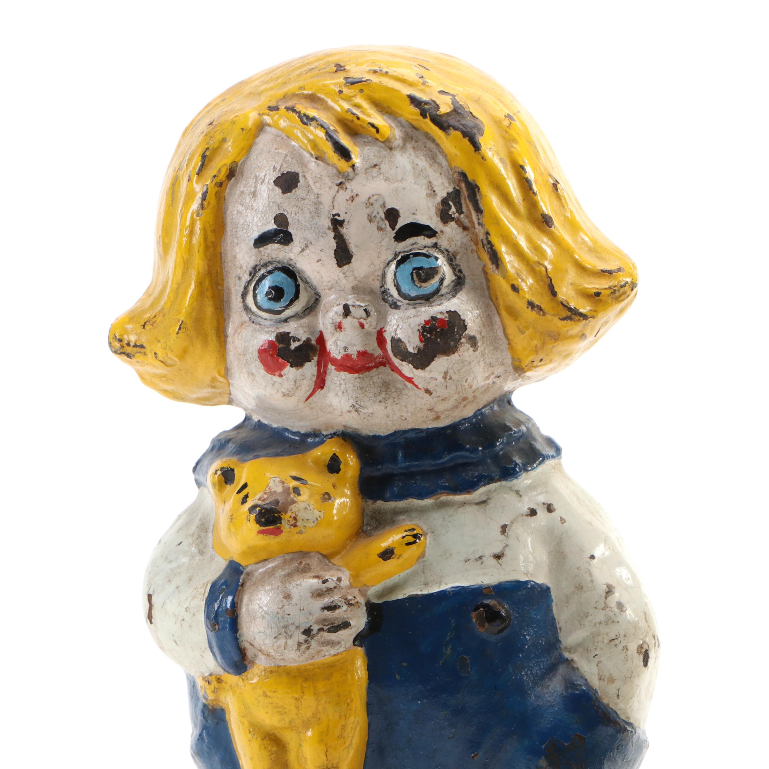 Hubley "Dolly Dingle" with "Bobby Blake" Cast Iron Doorstops, Early/Mid-20th C.