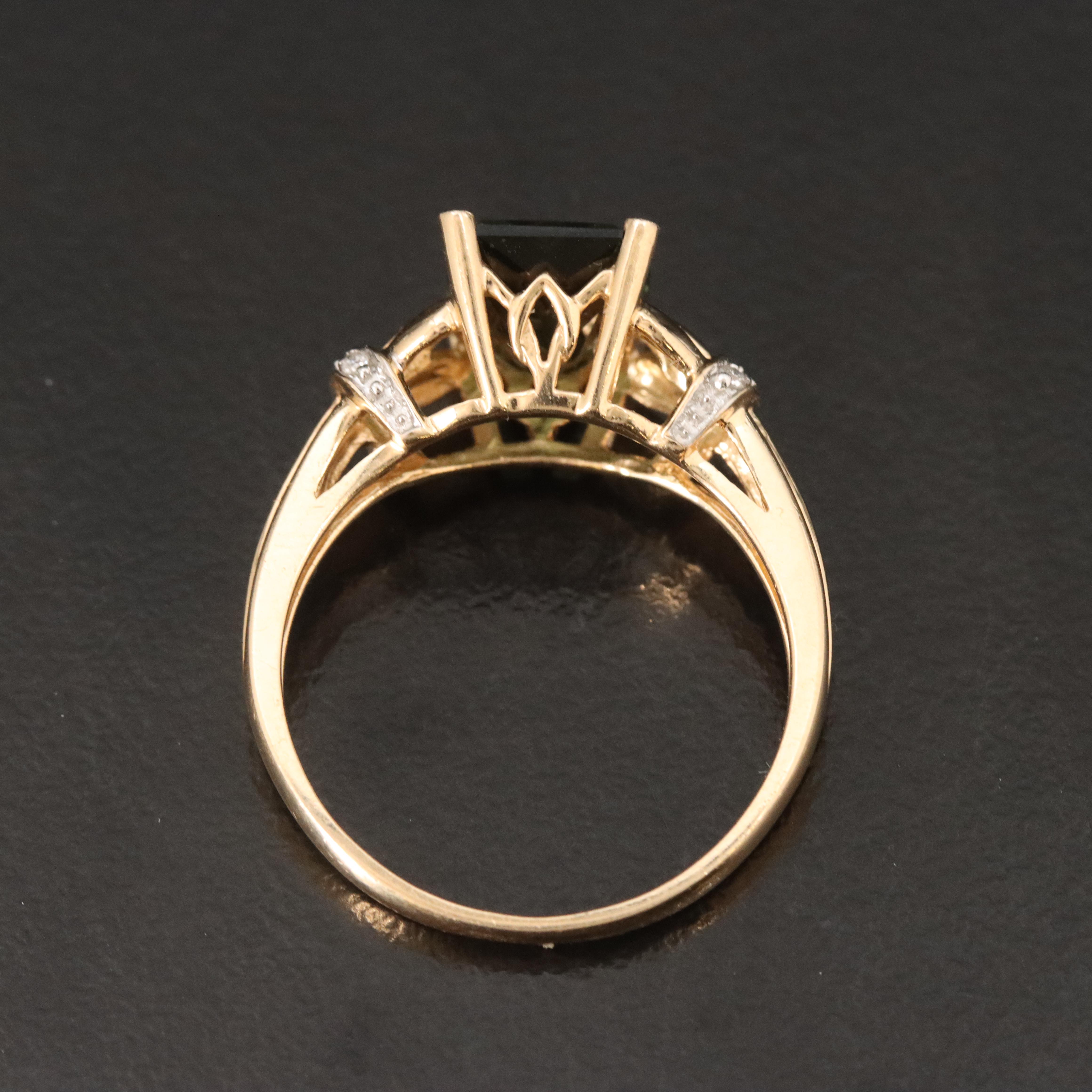 14K Moldavite and Diamond Ring