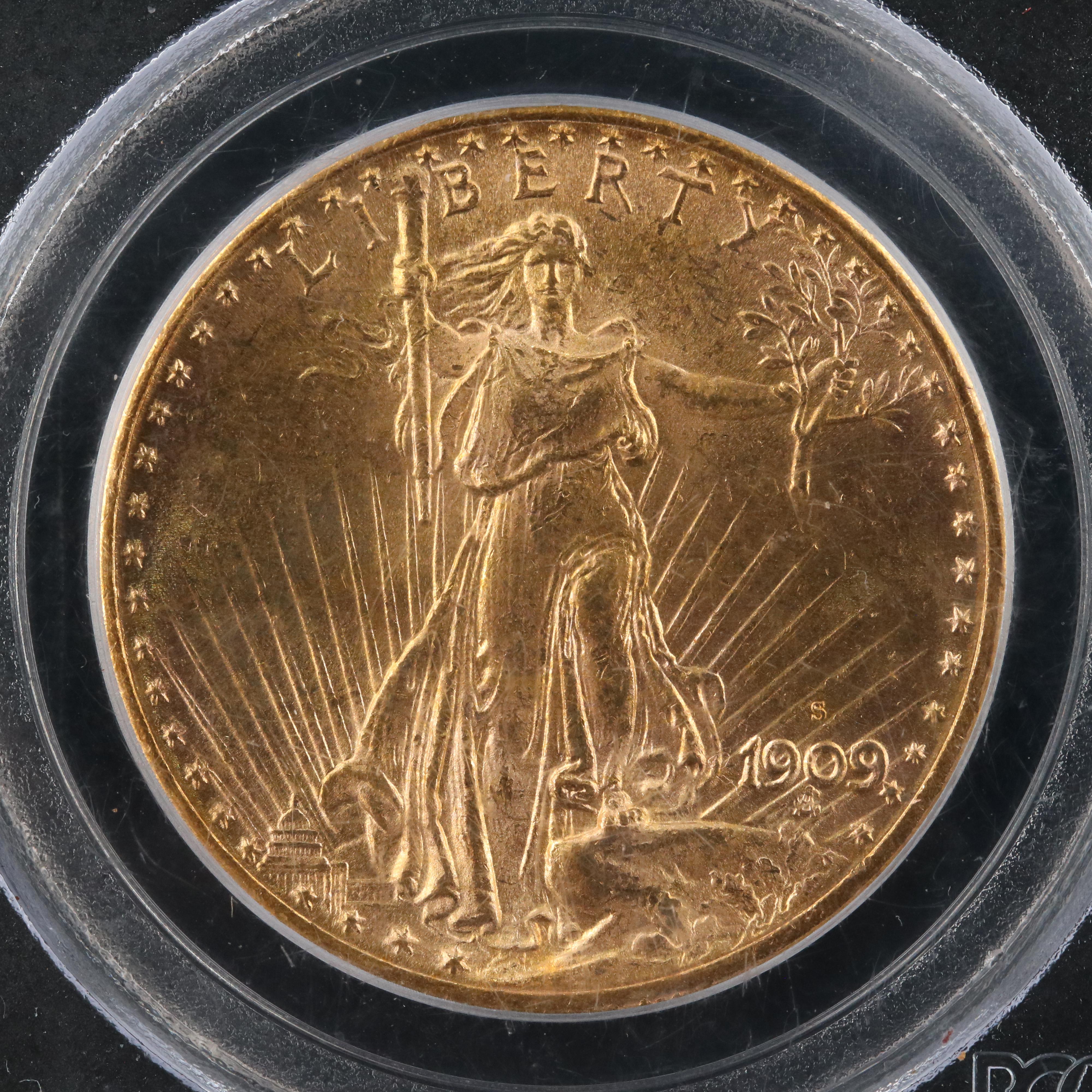 PCGS MS62 1909-S Saint-Gaudens $20 Gold Coin