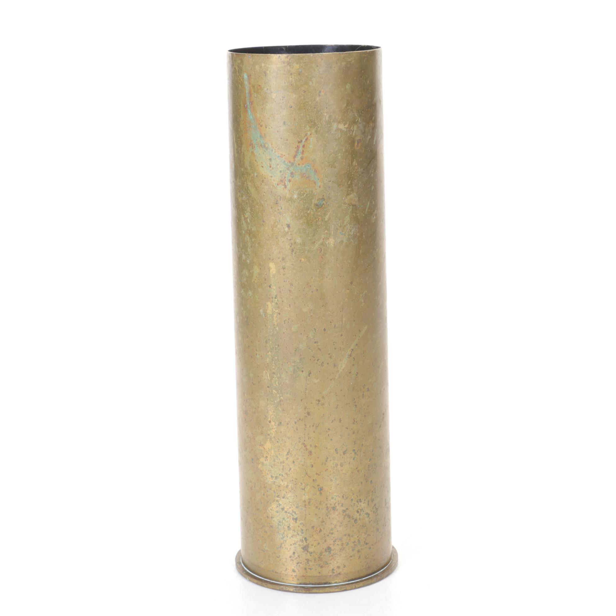 World War II Era Brass 105MM Artillery Shell Casing, Mid 20th Century