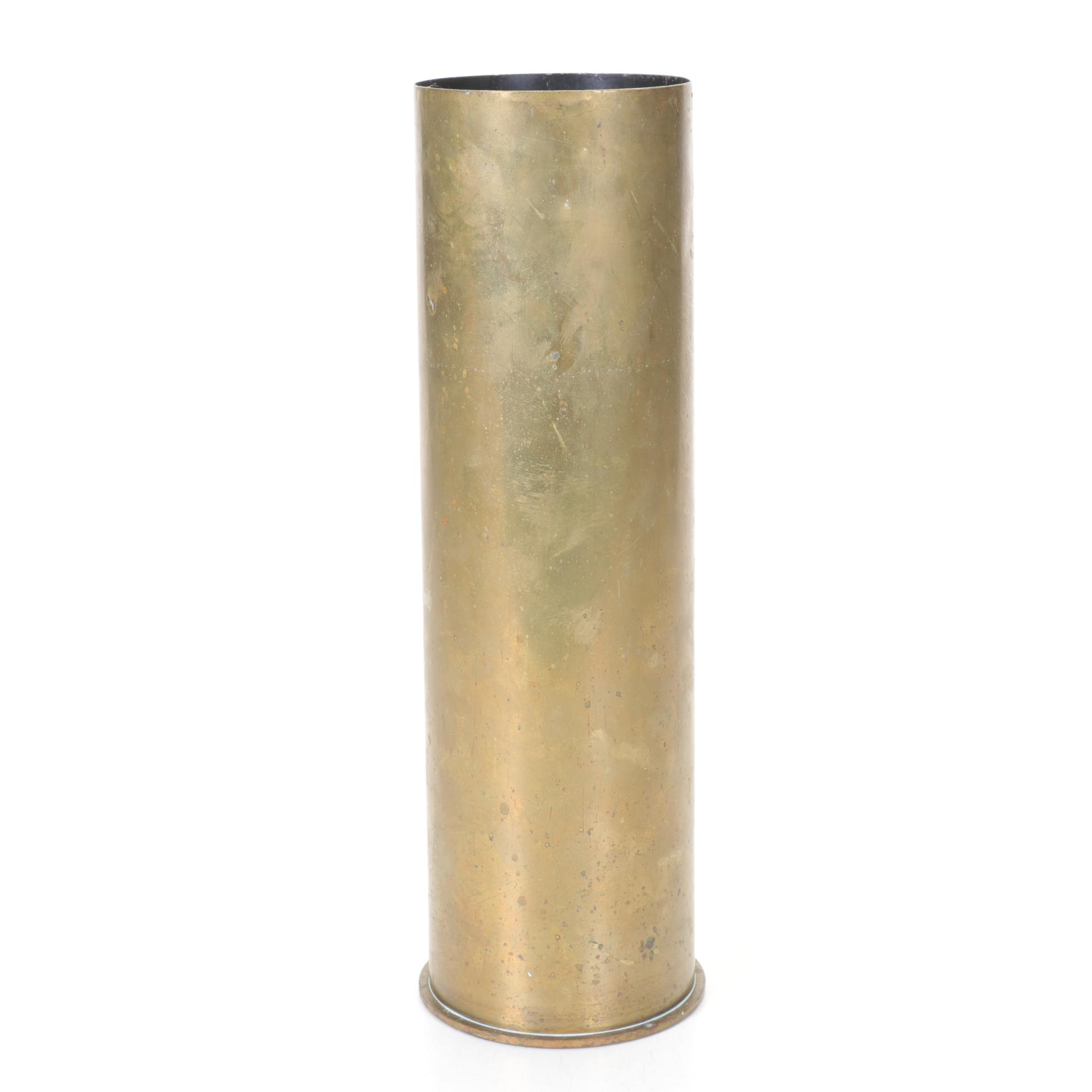World War II Era Brass 105MM Artillery Shell Casing, Mid 20th Century
