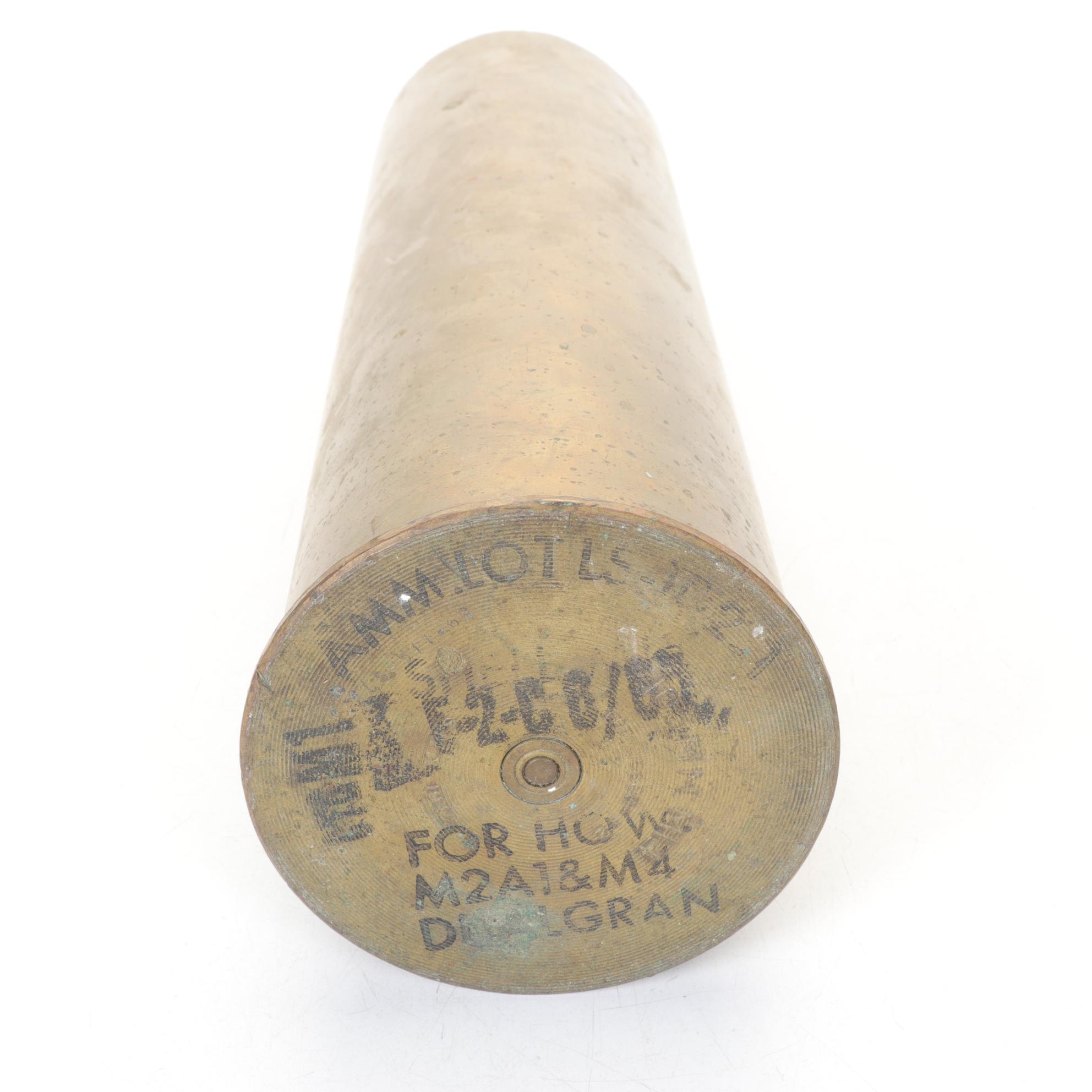 World War II Era Brass 105MM Artillery Shell Casing, Mid 20th Century