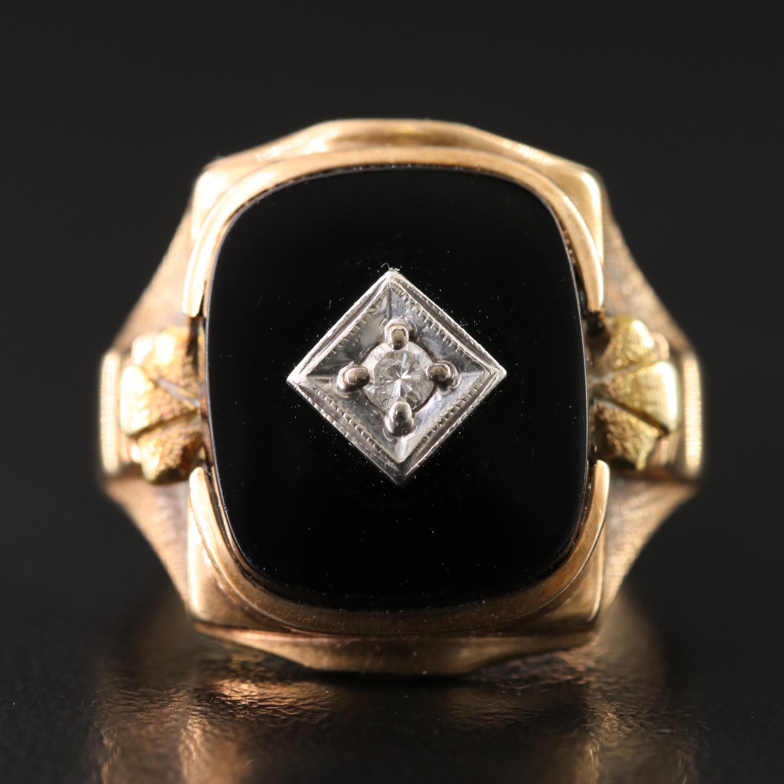 Vintage House of Kraus 10K Onyx and Diamond Ring