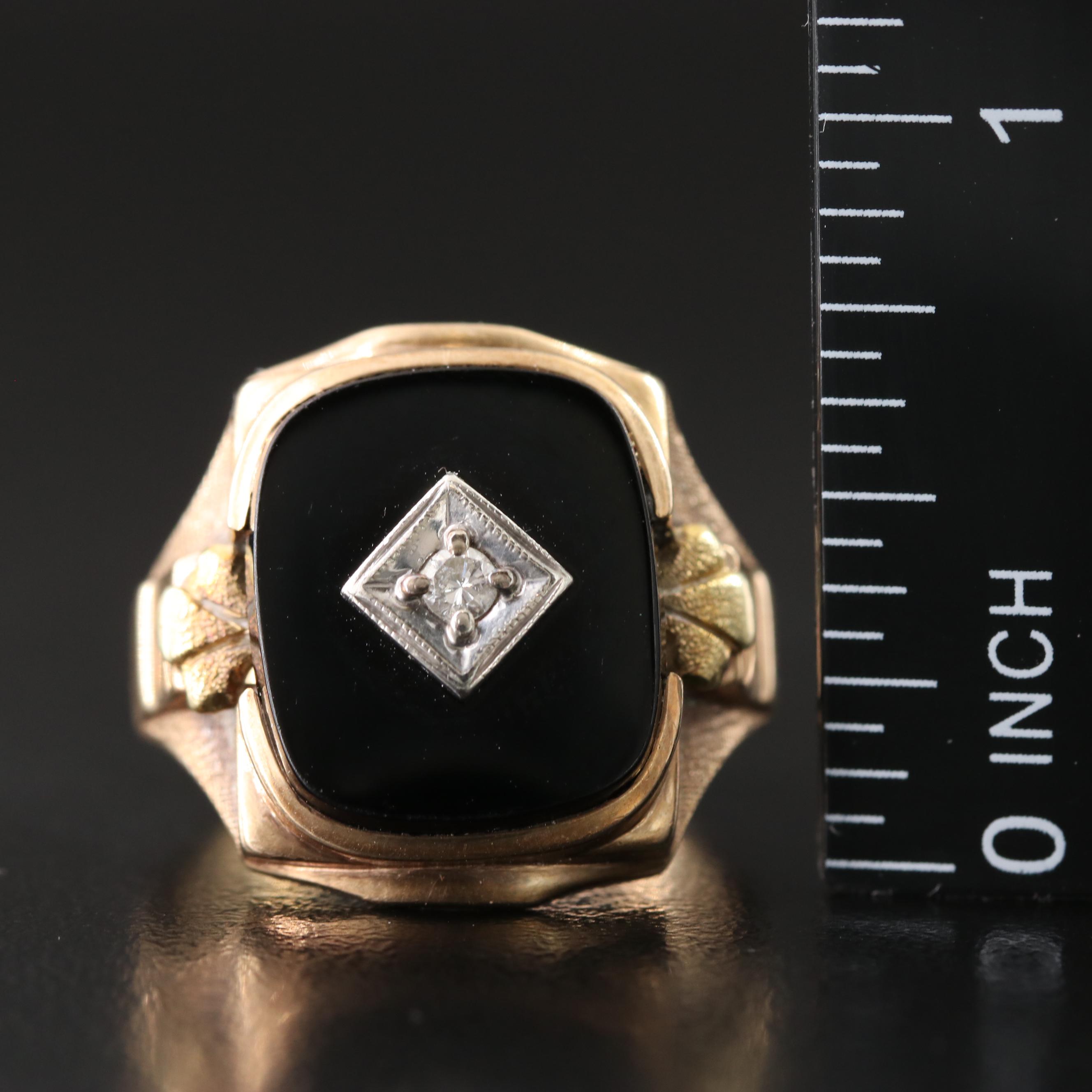 Vintage House of Kraus 10K Onyx and Diamond Ring