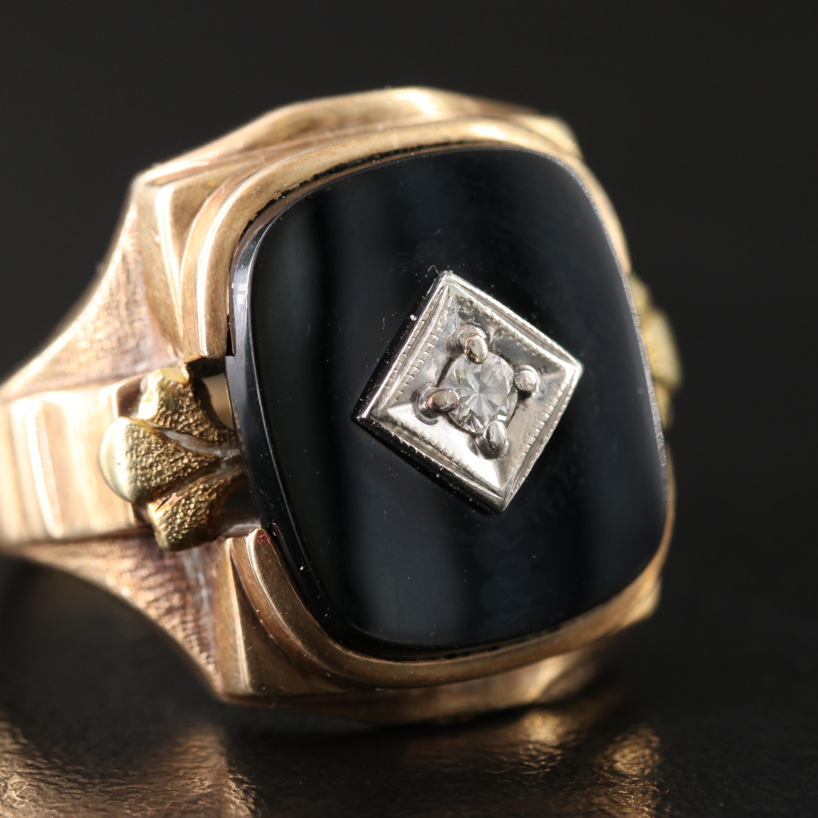 Vintage House of Kraus 10K Onyx and Diamond Ring