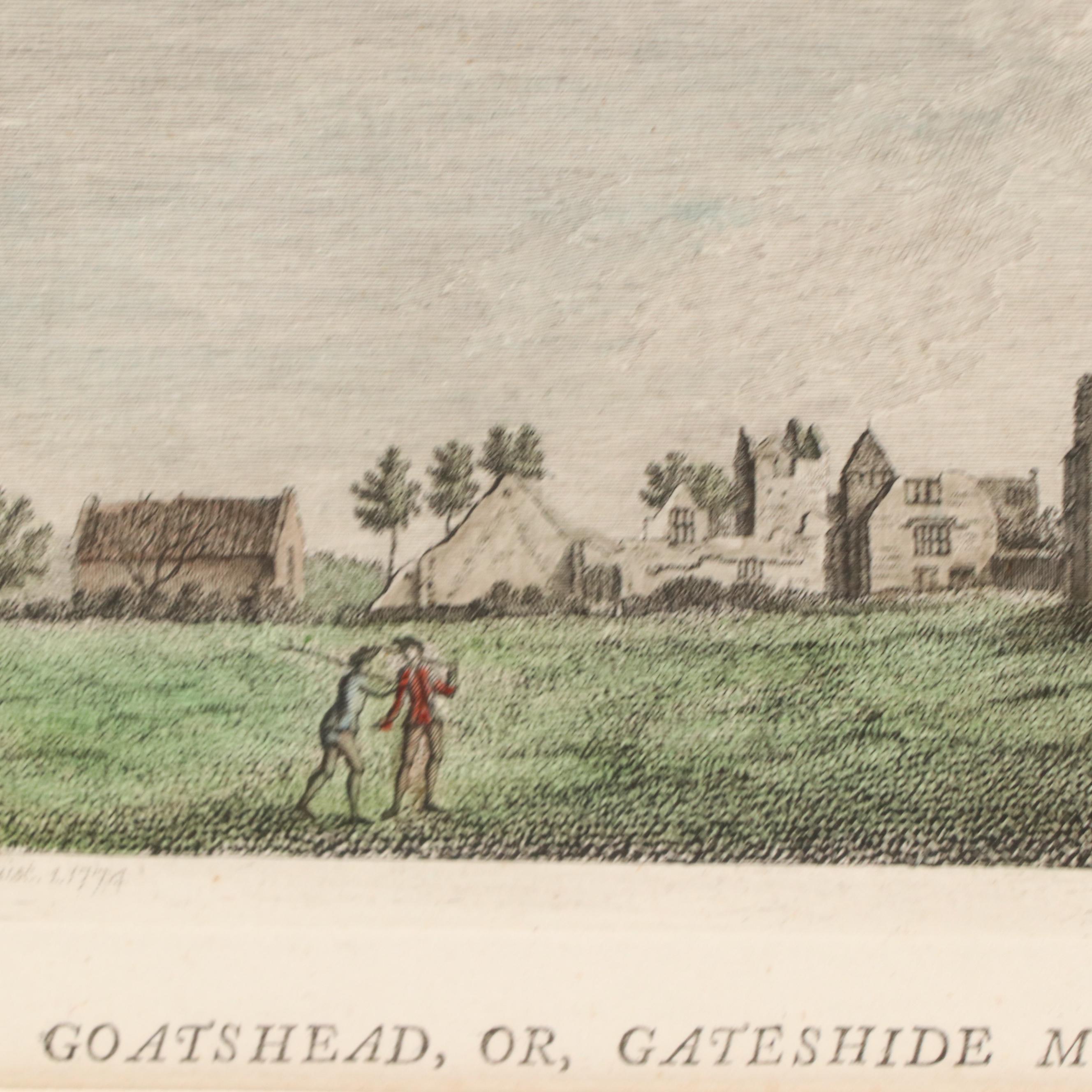 Hand-Colored Engraving of Goatshead Monastery, Durham, Late 18th Century