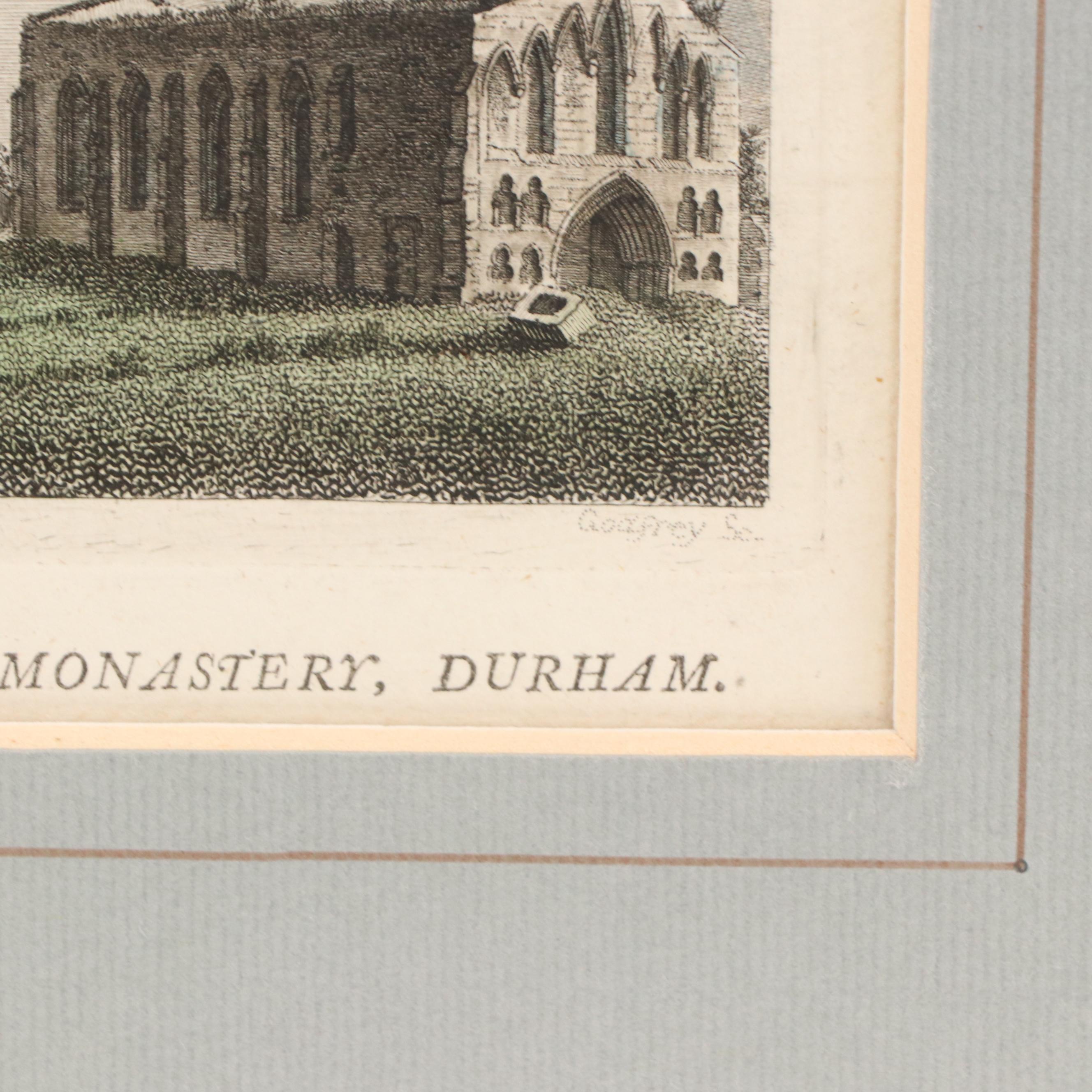 Hand-Colored Engraving of Goatshead Monastery, Durham, Late 18th Century