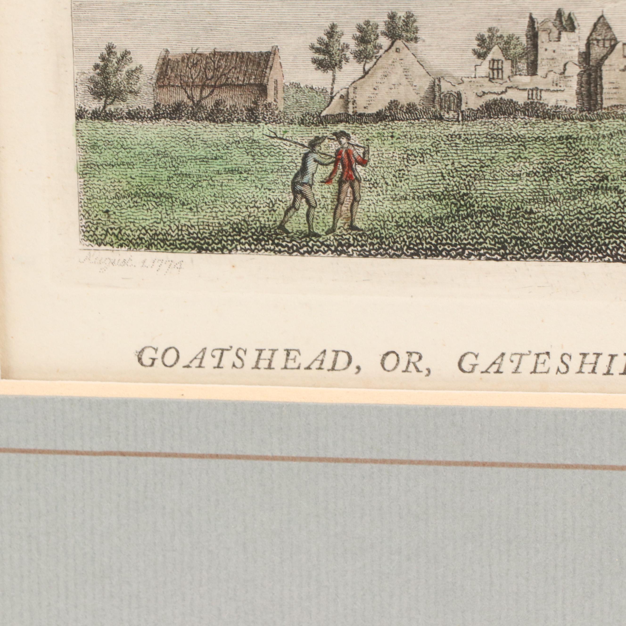 Hand-Colored Engraving of Goatshead Monastery, Durham, Late 18th Century