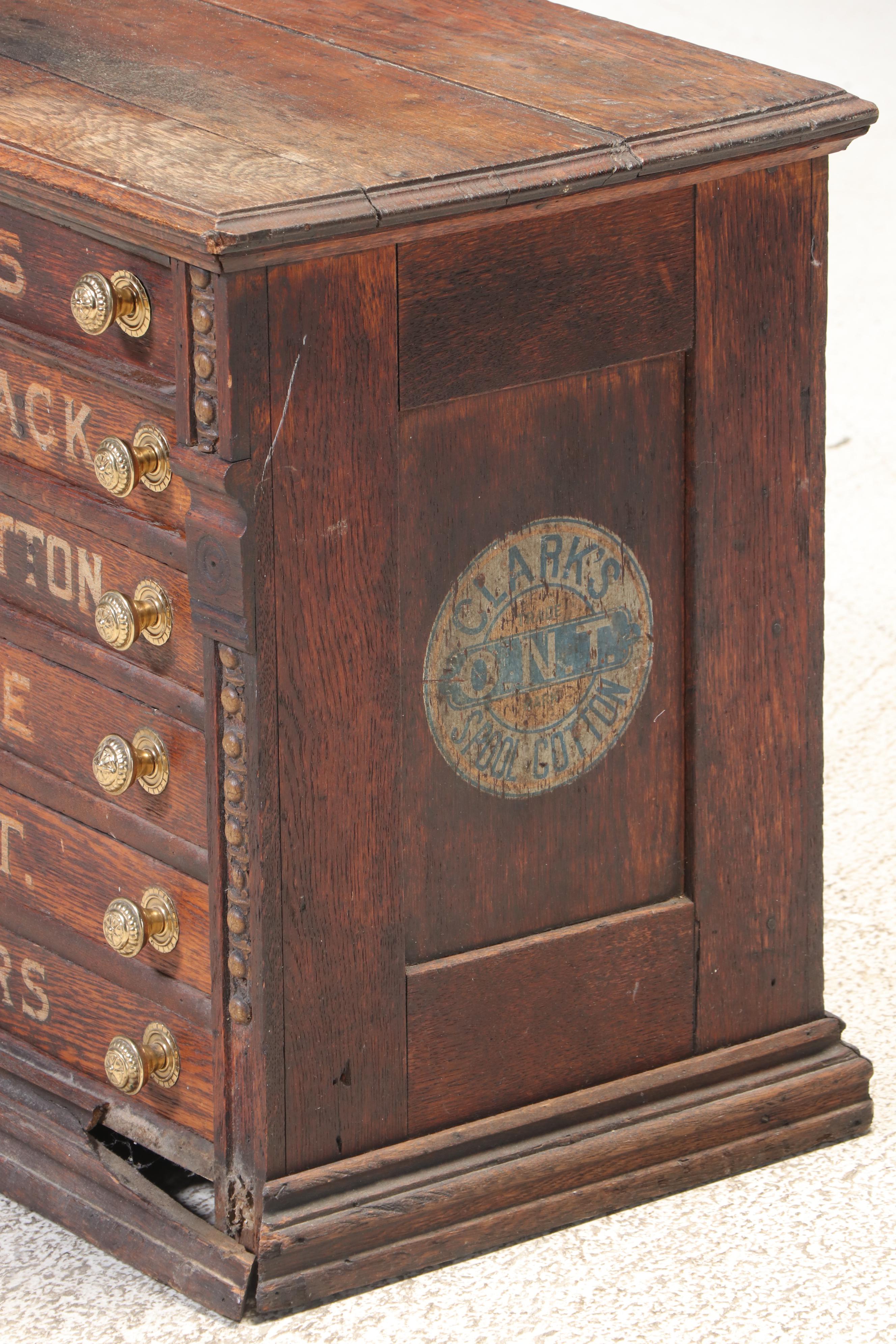Clark's O.N.T. Oak Six-Drawer Spool Cabinet, Early 20th Century