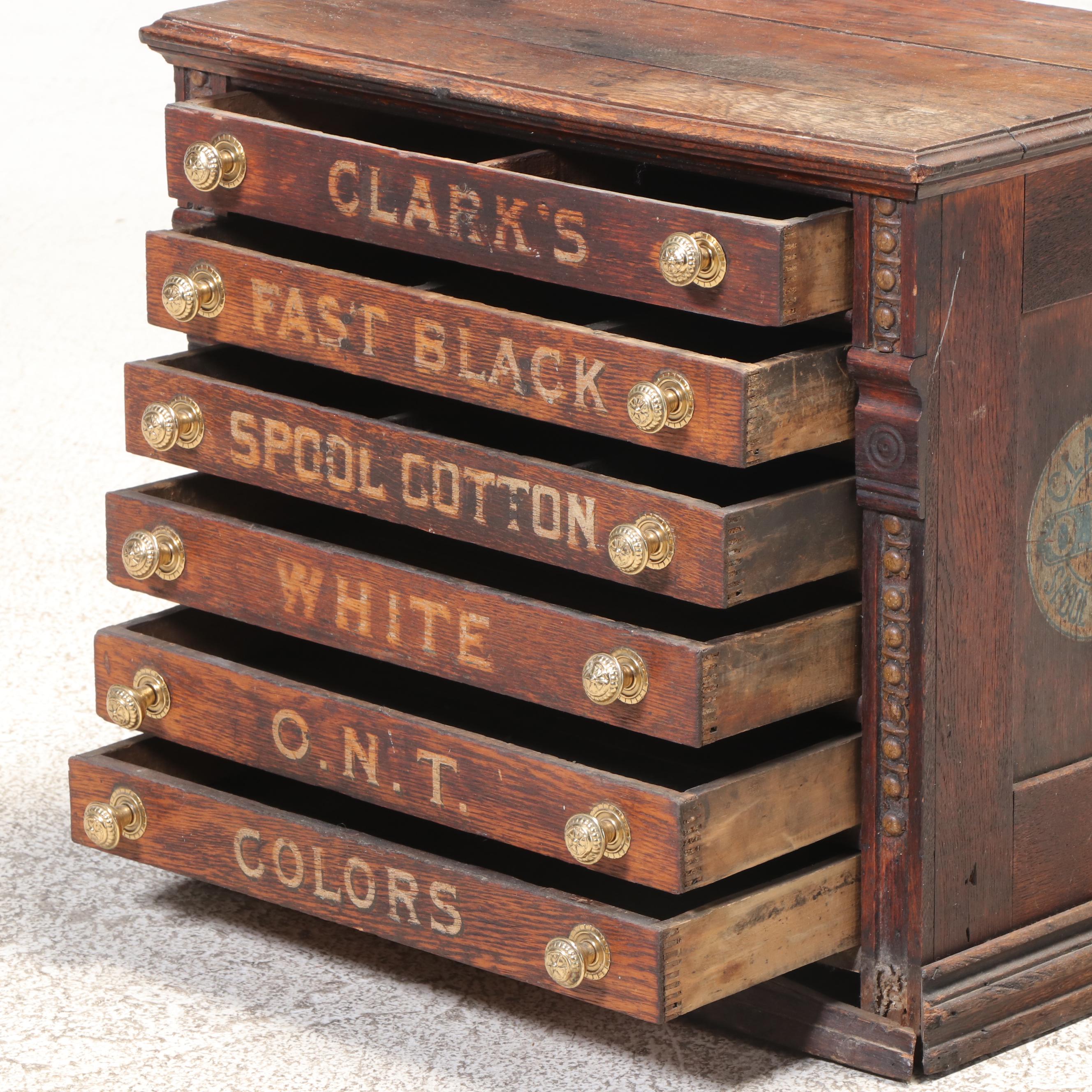 Clark's O.N.T. Oak Six-Drawer Spool Cabinet, Early 20th Century