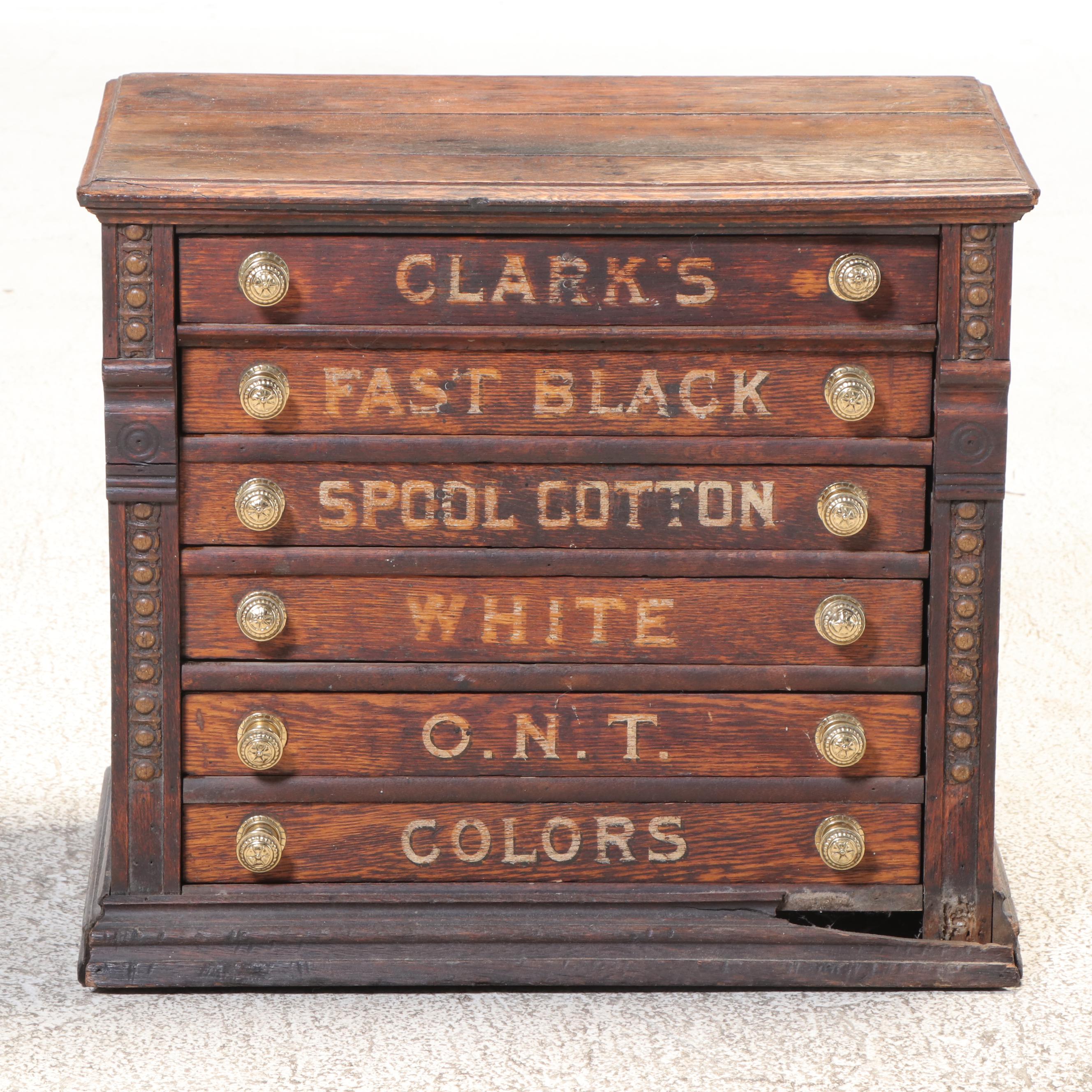 Clark's O.N.T. Oak Six-Drawer Spool Cabinet, Early 20th Century
