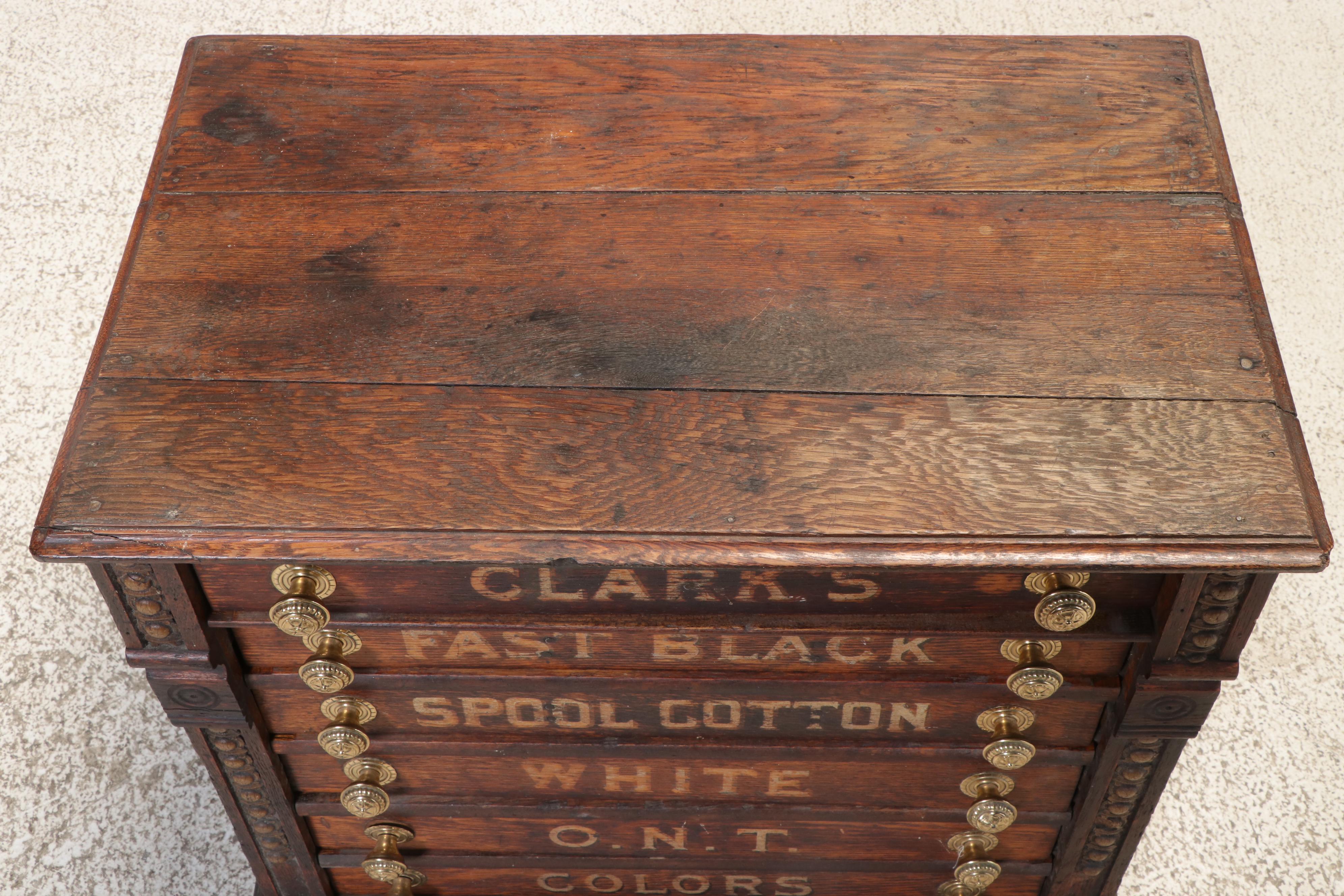Clark's O.N.T. Oak Six-Drawer Spool Cabinet, Early 20th Century