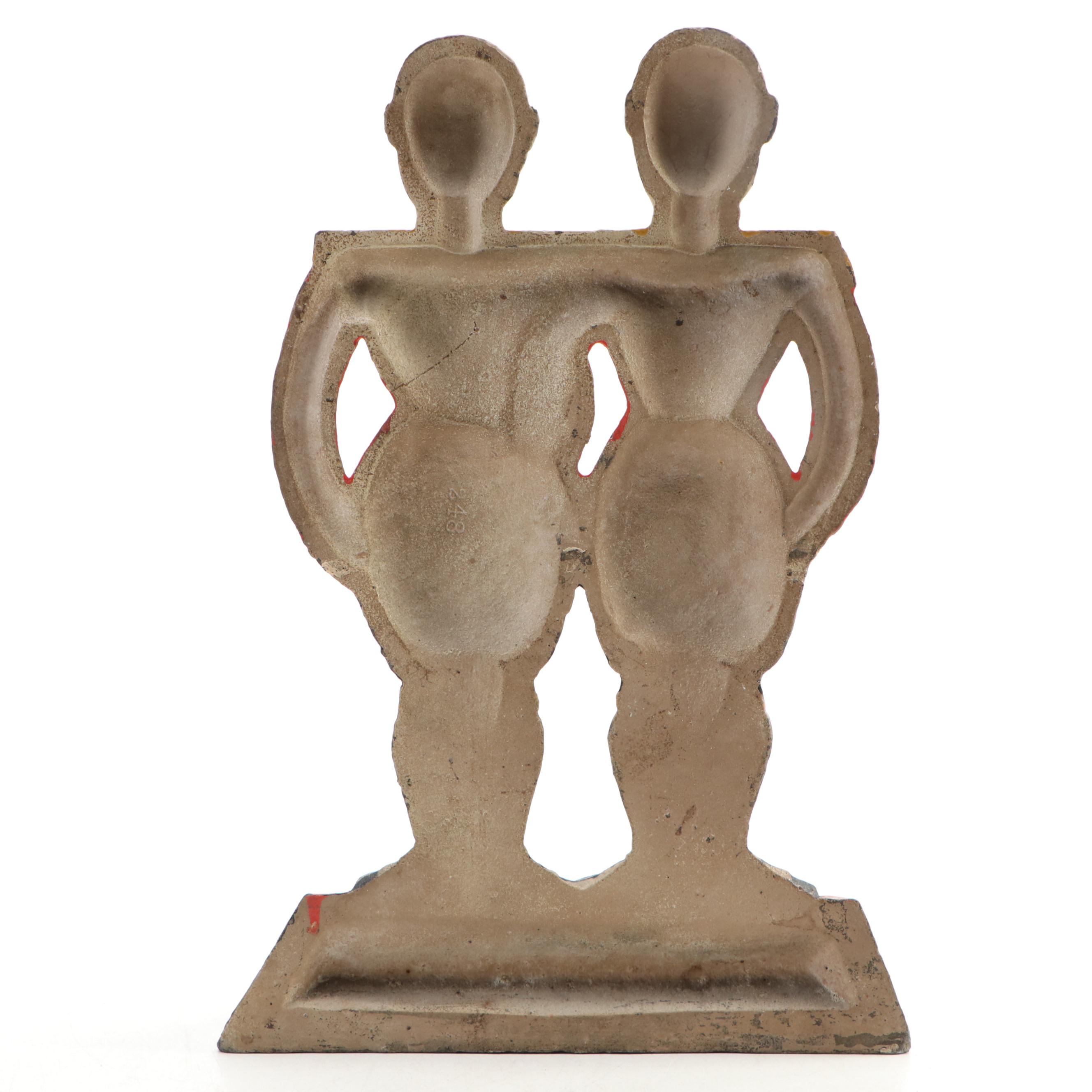 Hubley Anne Fish Painted Cast Iron Double Footmen Doorstop, Early to Mid-20th C.