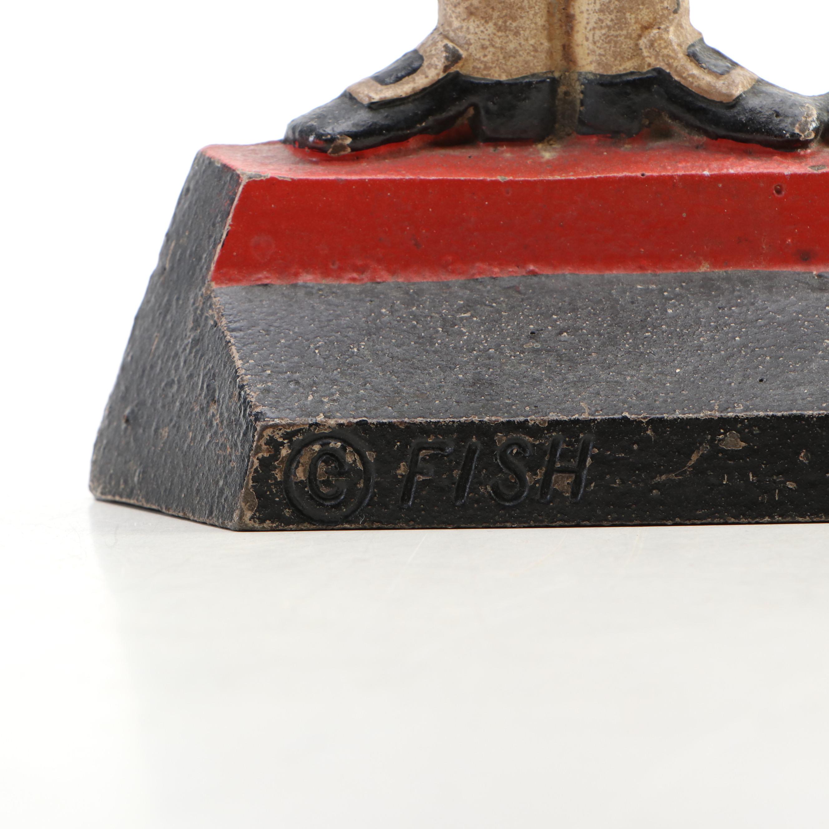 Hubley Anne Fish Painted Cast Iron Double Footmen Doorstop, Early to Mid-20th C.