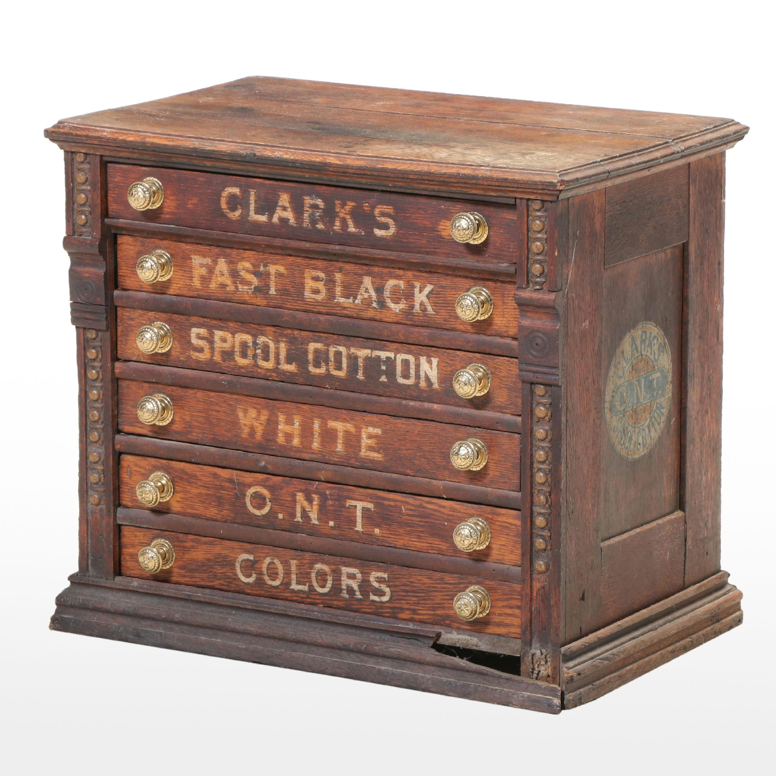 Clark's O.N.T. Oak Six-Drawer Spool Cabinet, Early 20th Century