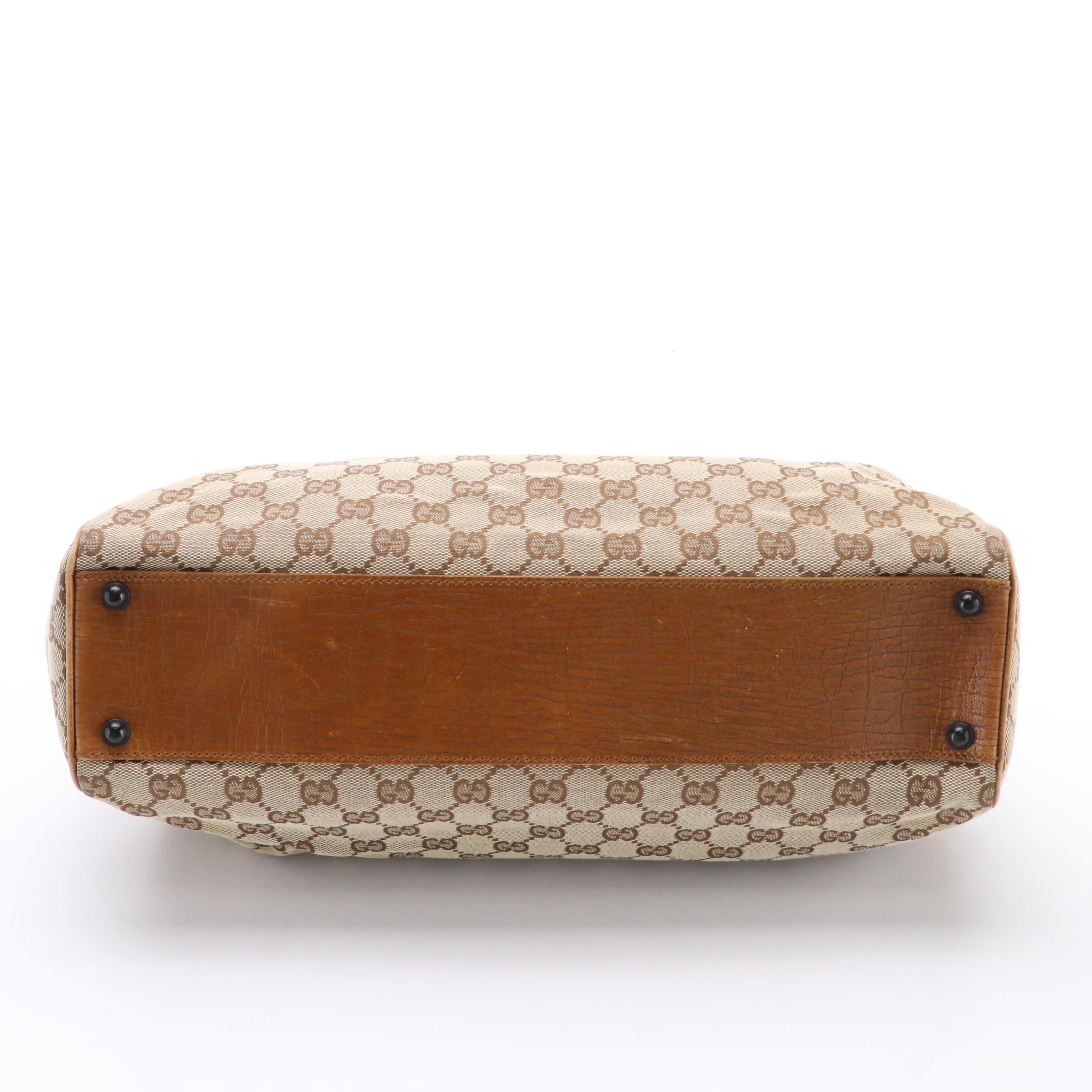 Gucci GG Canvas and Textured Leather Frame Bag with Bamboo Trim Handles