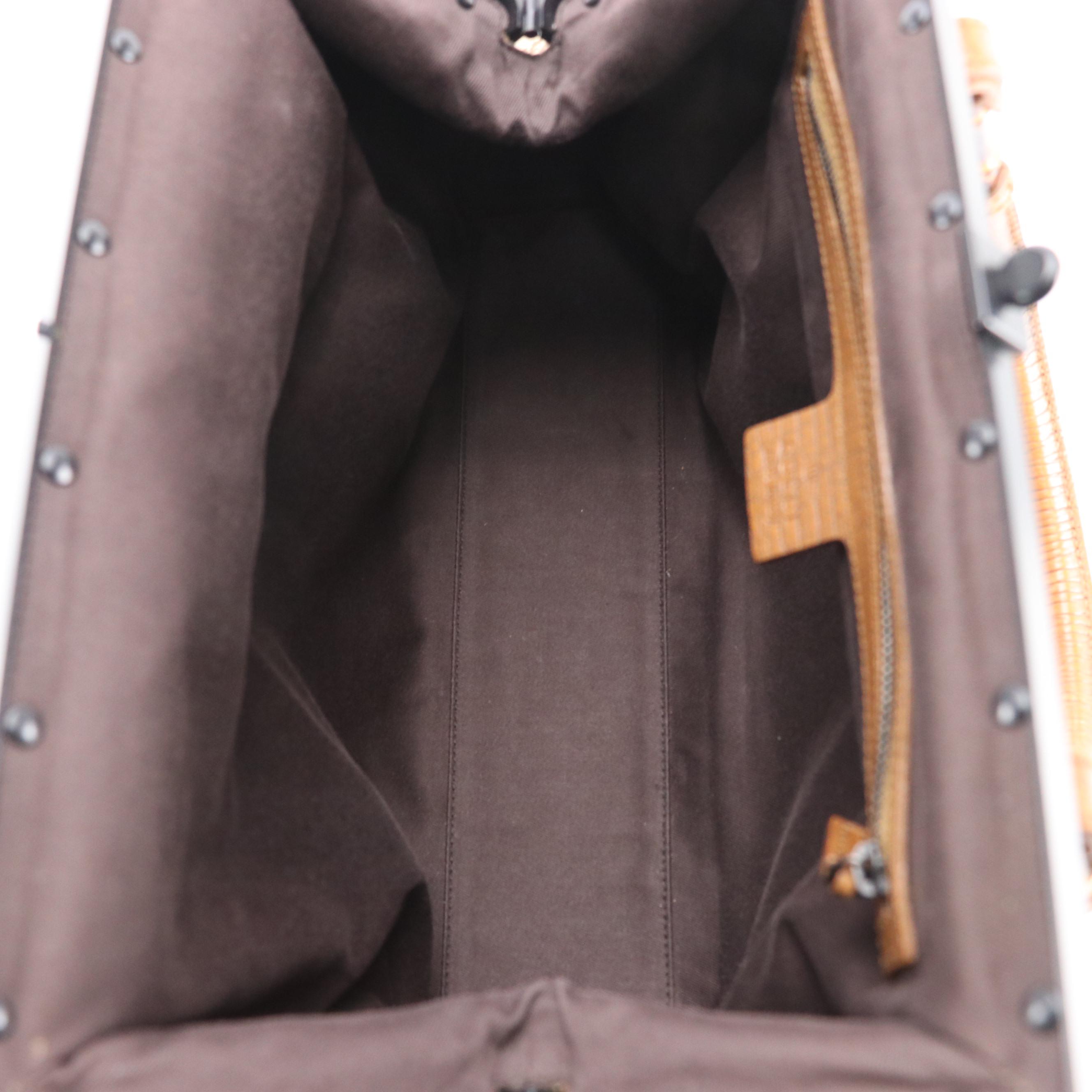 Gucci GG Canvas and Textured Leather Frame Bag with Bamboo Trim Handles