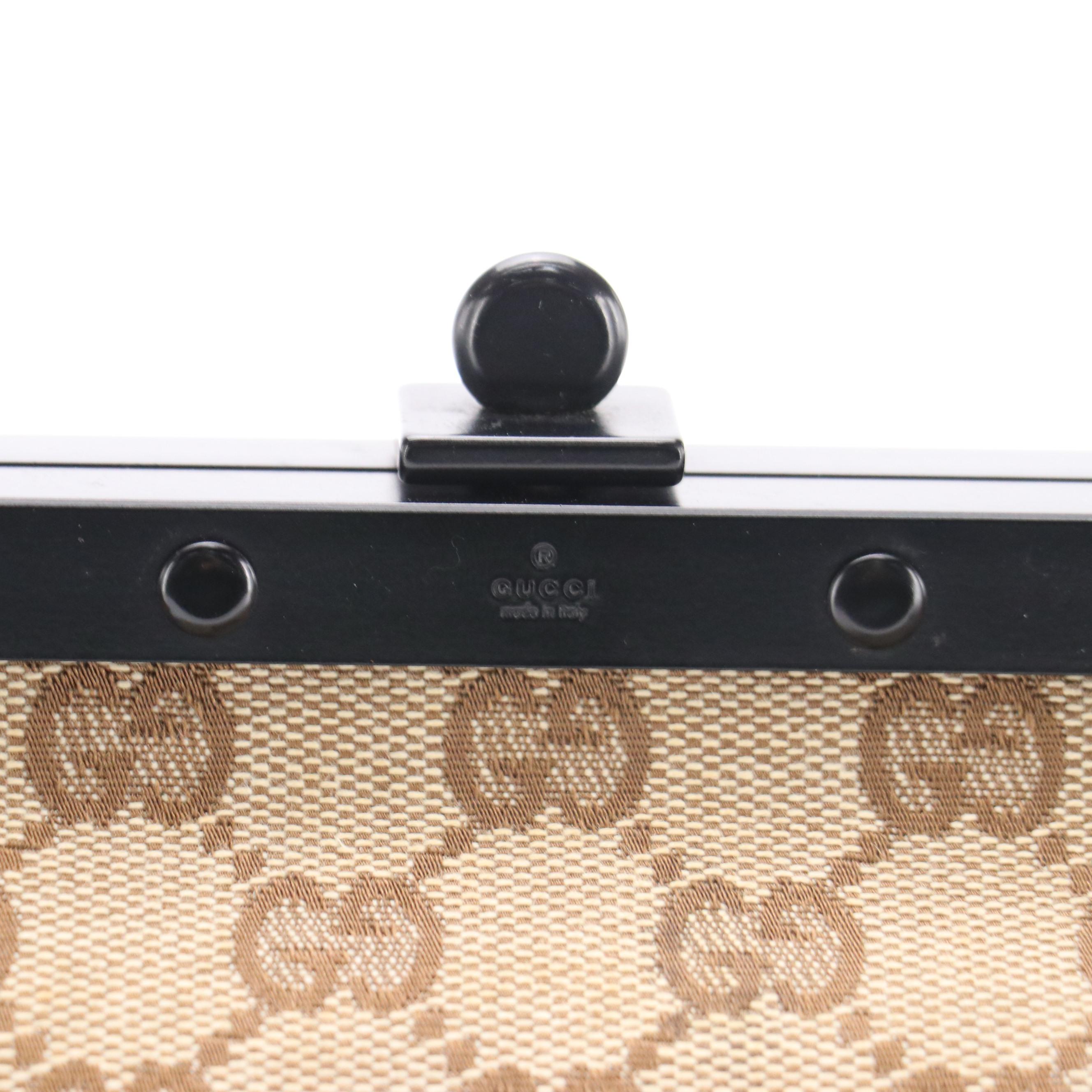 Gucci GG Canvas and Textured Leather Frame Bag with Bamboo Trim Handles