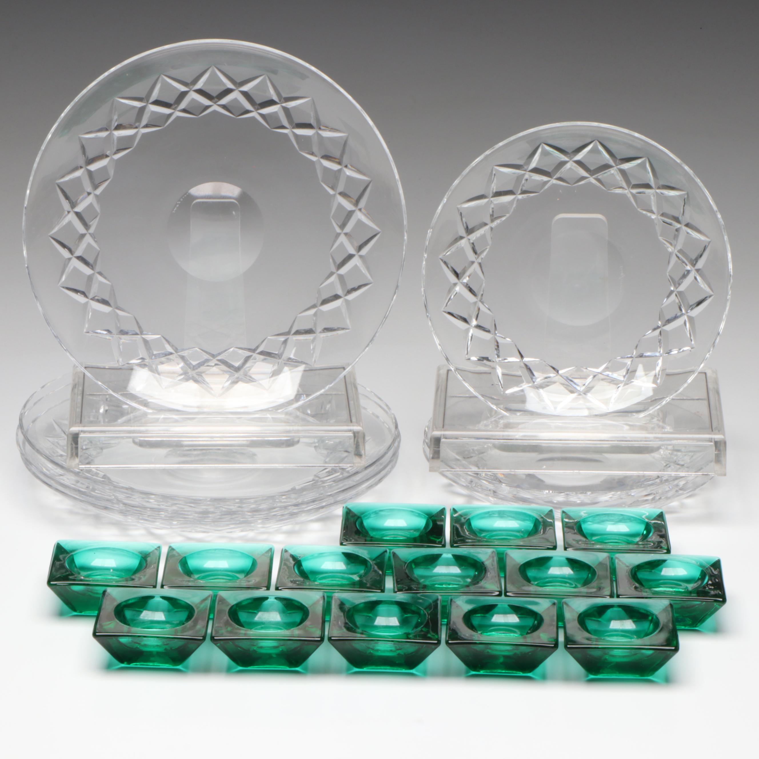 Orrefors "Karolina" Crystal Bread&Butter and Salad Plates and Glass Salt Cellars