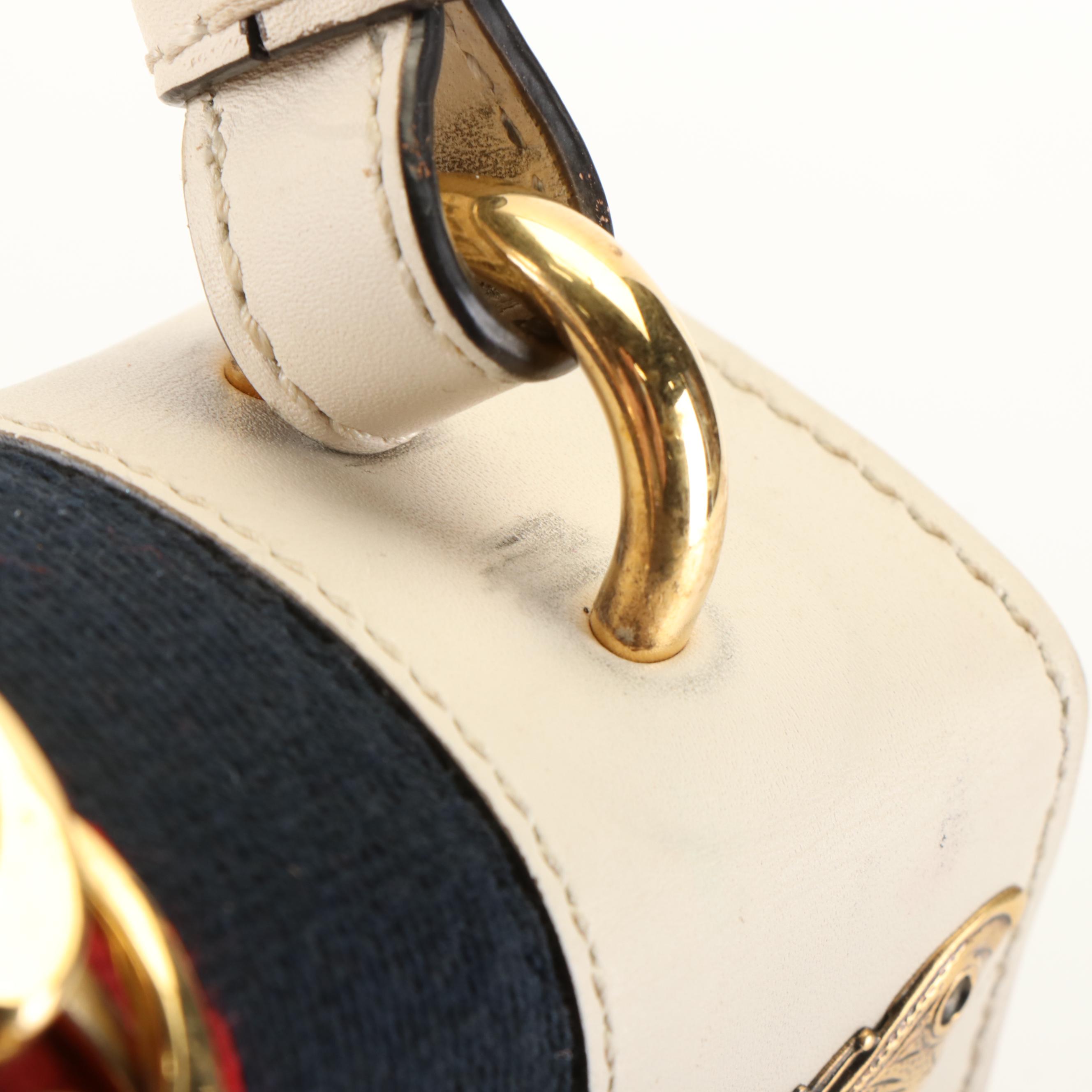 Gucci Lions and Butterflies Studded Sylvie Top Handle Bag in White Calfskin