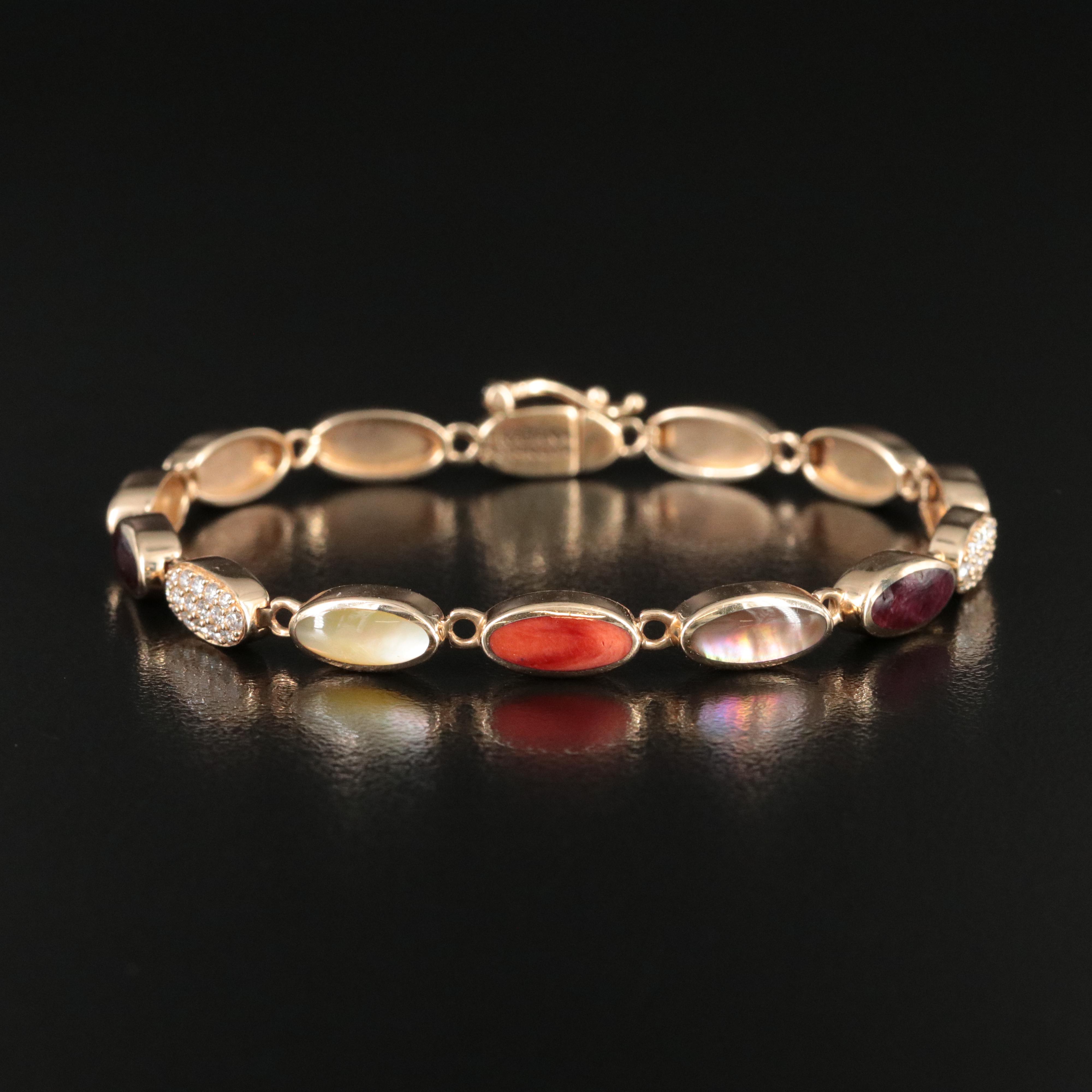 Kabana 14K Diamond, Spiny Oyster and Mother of Pearl Bracelet