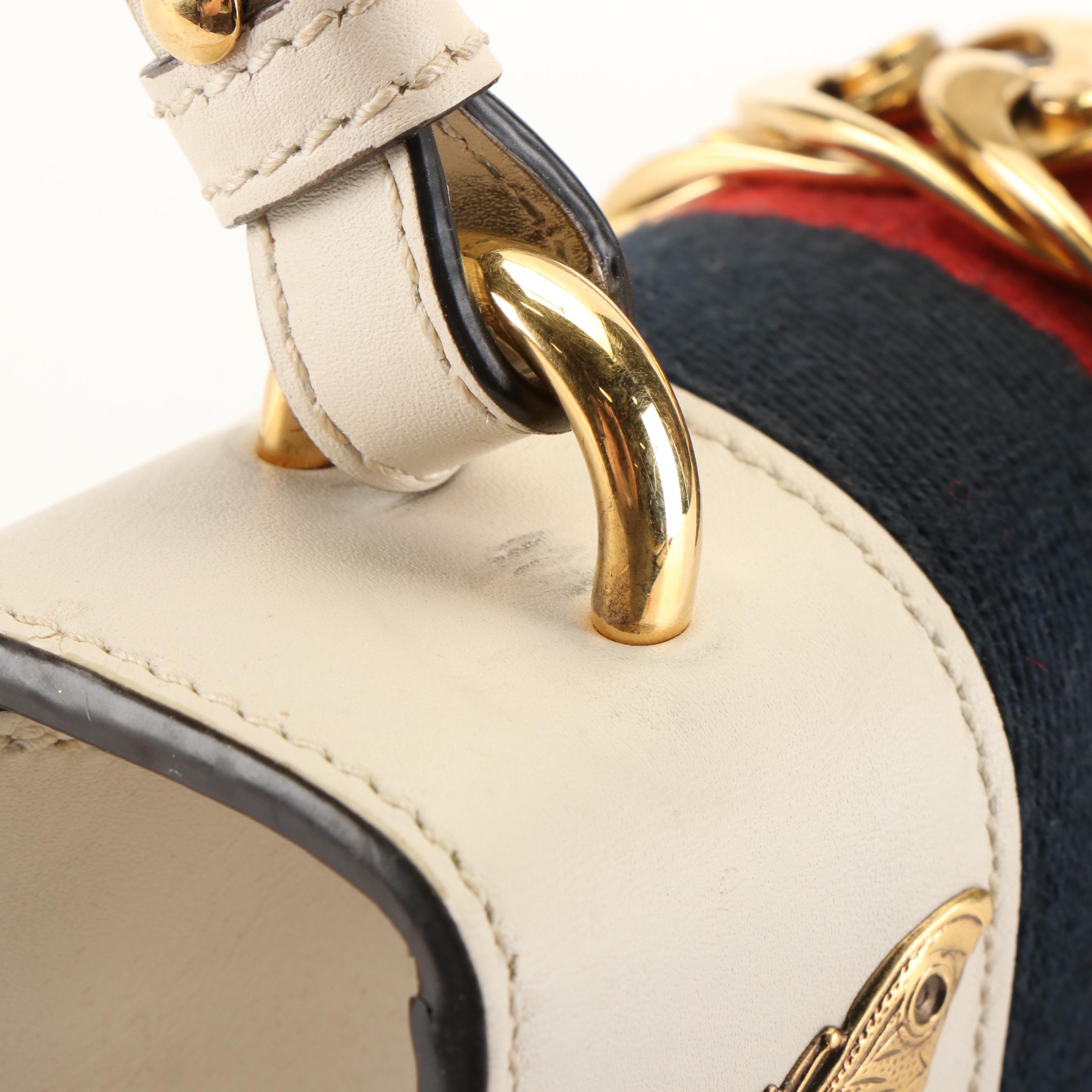 Gucci Lions and Butterflies Studded Sylvie Top Handle Bag in White Calfskin