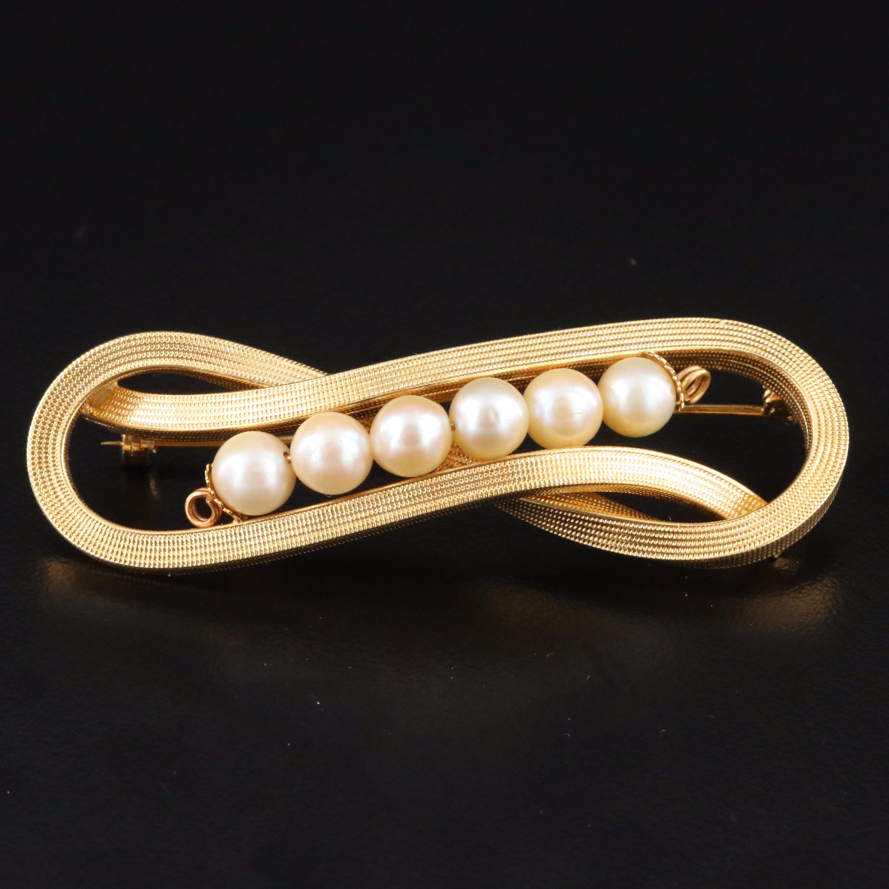 Vintage 18K Pearl Infinity Knot Brooch