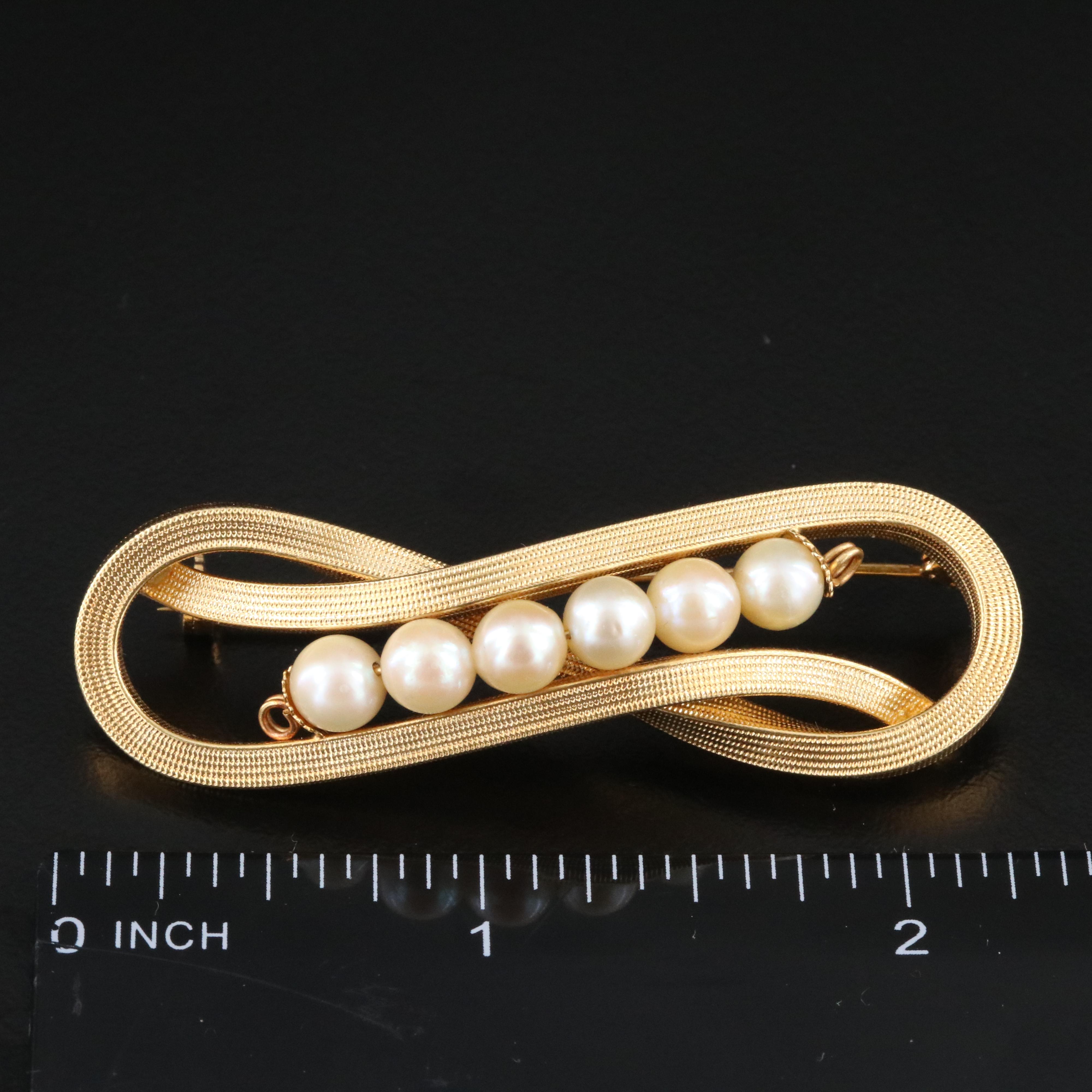 Vintage 18K Pearl Infinity Knot Brooch