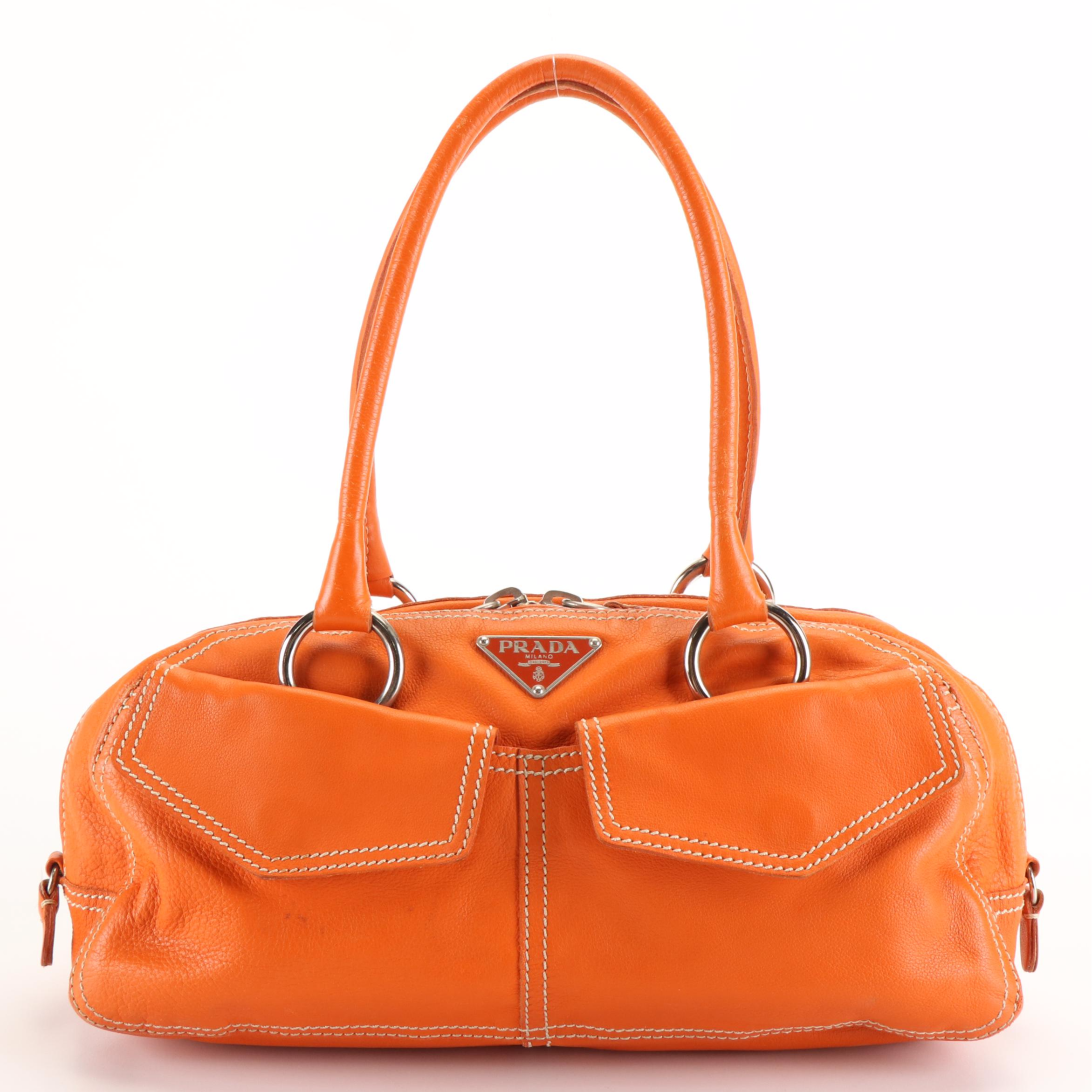 Prada Double Pocket Satchel in Paprika Buffalo Leather
