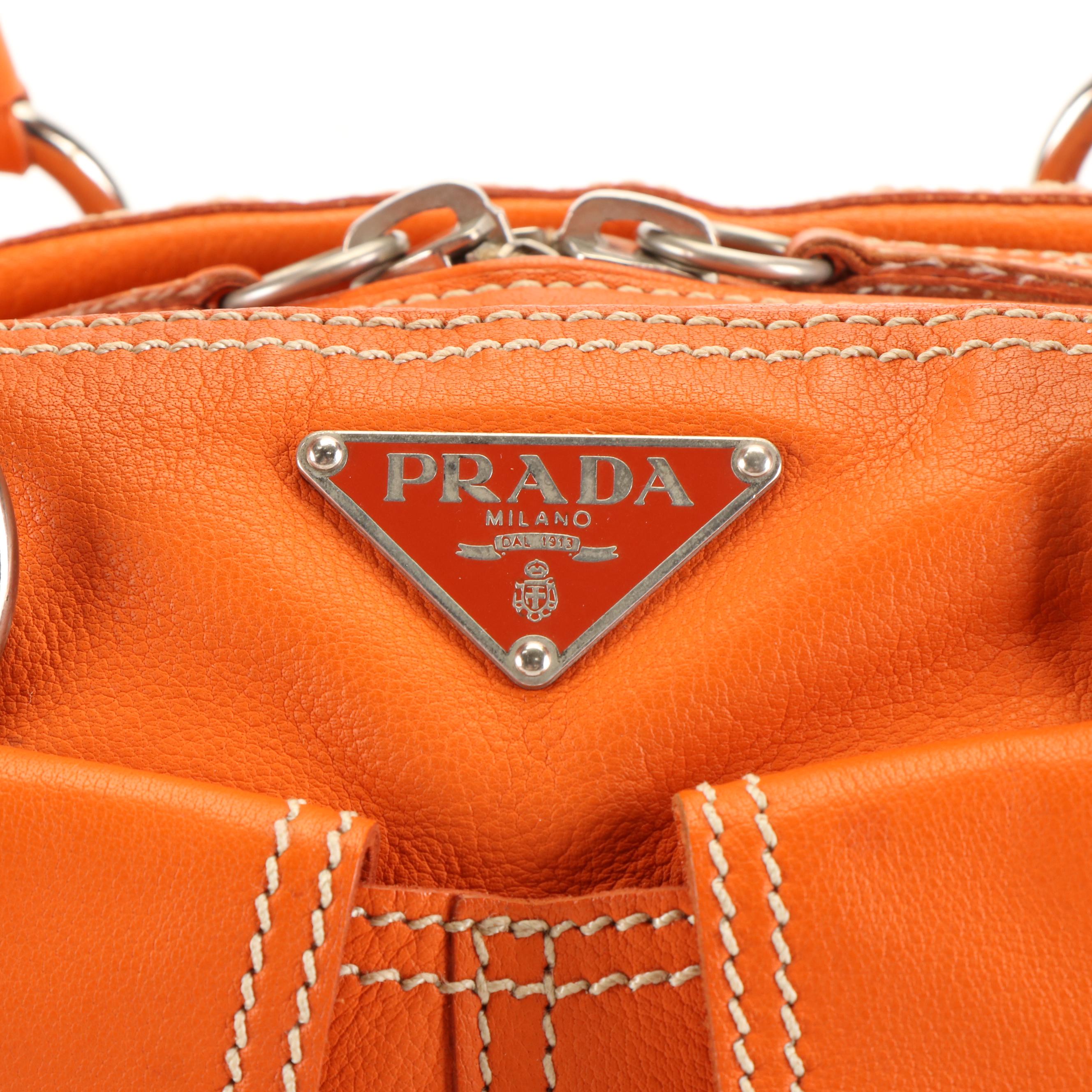 Prada Double Pocket Satchel in Paprika Buffalo Leather