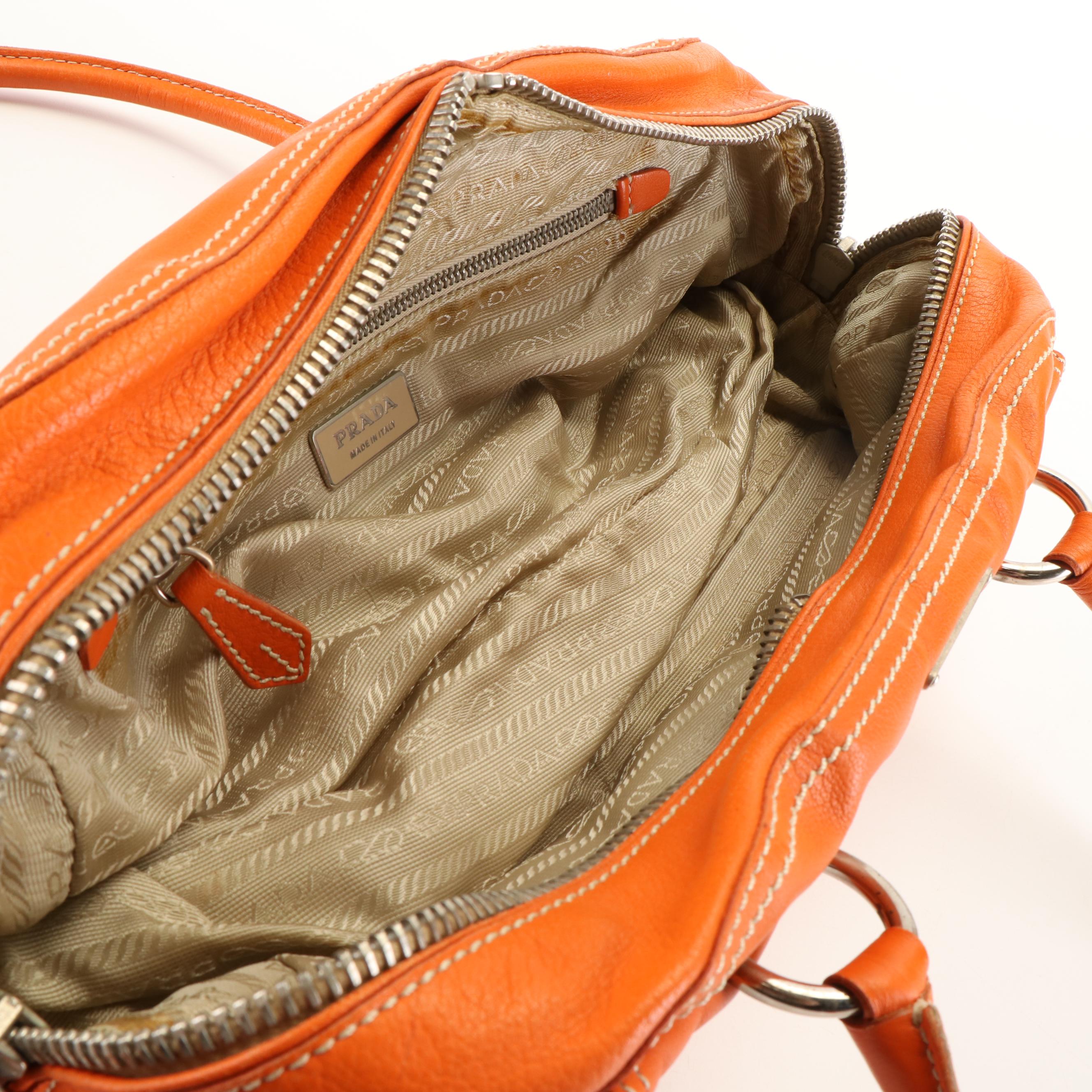 Prada Double Pocket Satchel in Paprika Buffalo Leather