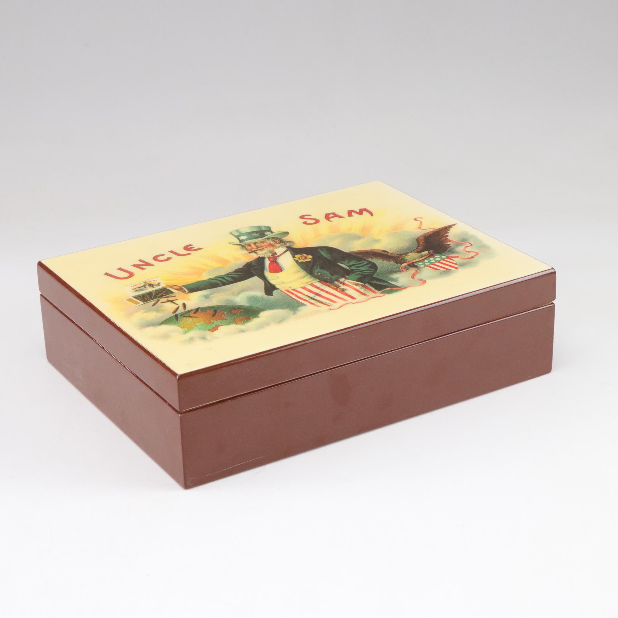Uncle Sam Themed Cigar Box and Cast Iron Doorstop
