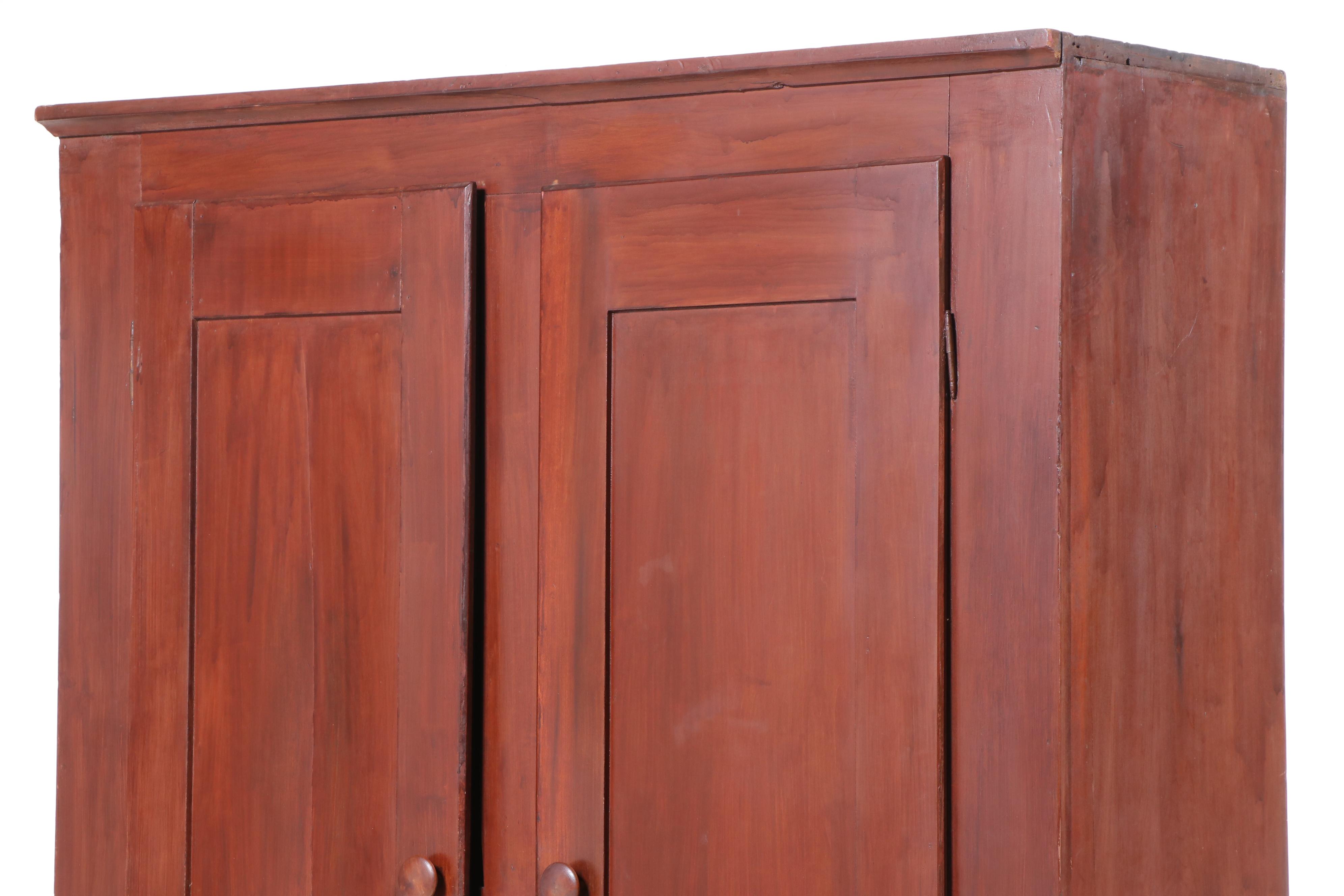 American Primitive Red-Washed Poplar Flat-Wall Cupboard, 19th Century