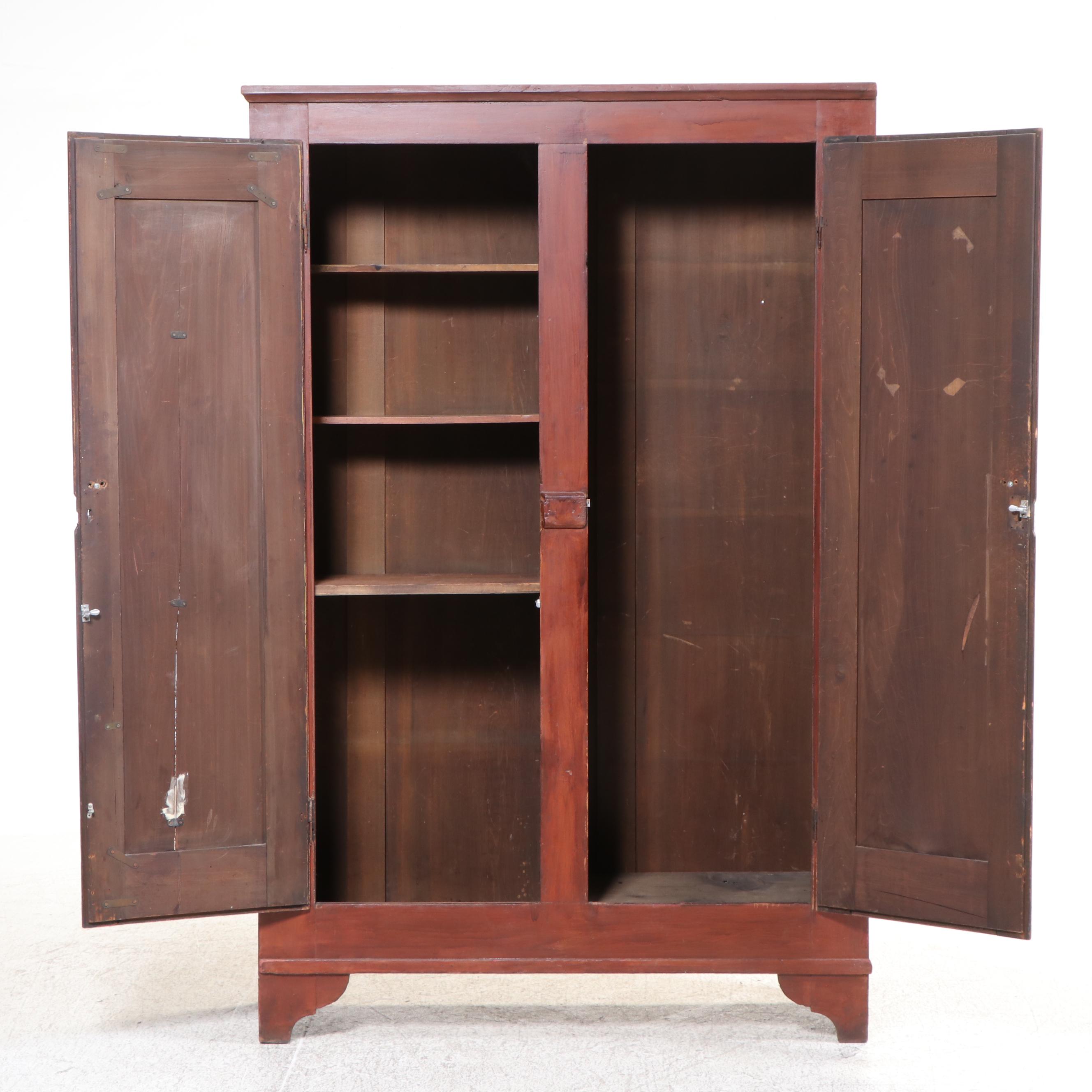 American Primitive Red-Washed Poplar Flat-Wall Cupboard, 19th Century