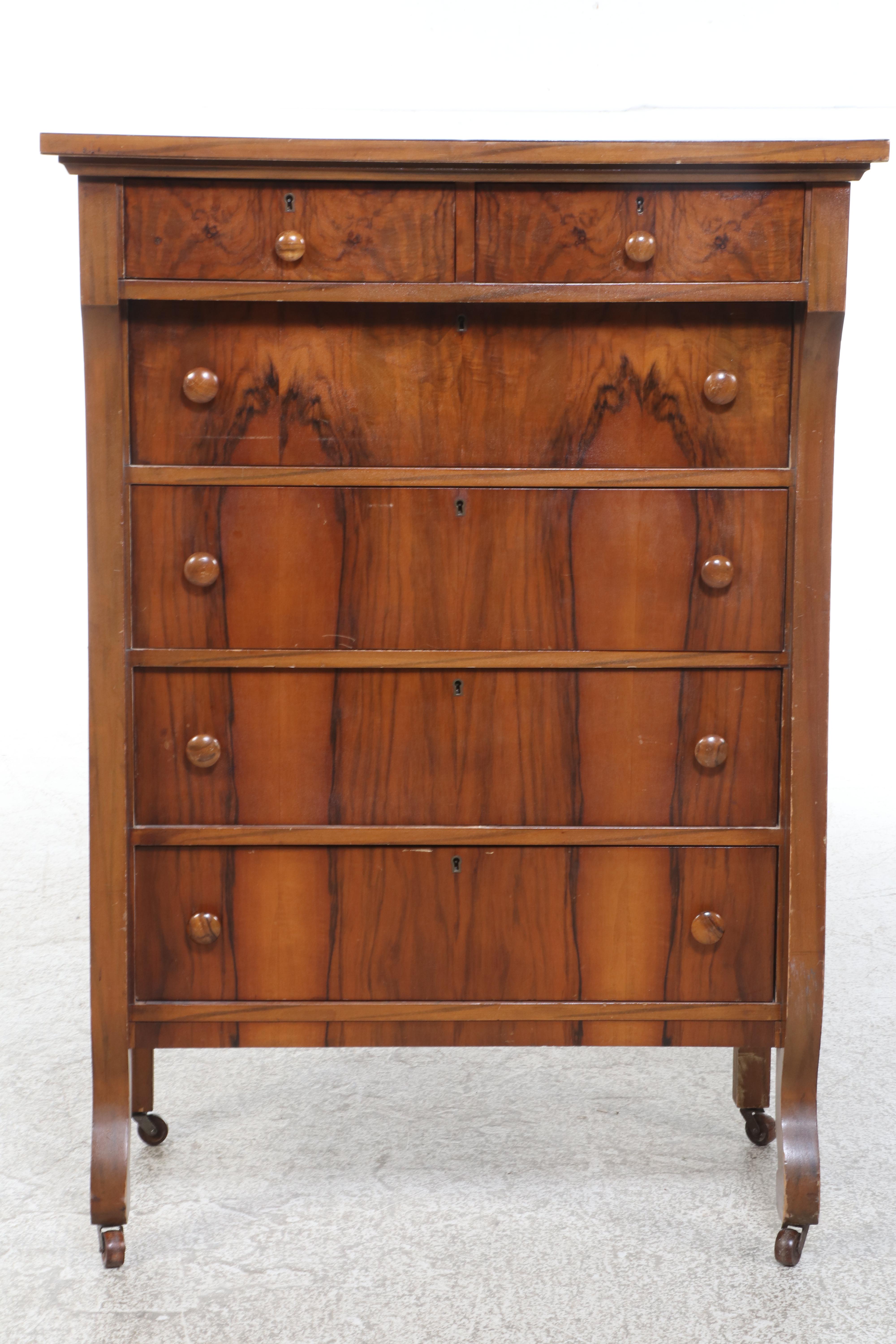 Chittenden & Eastman Co. Empire Revival Figured Walnut Six-Drawer Chest