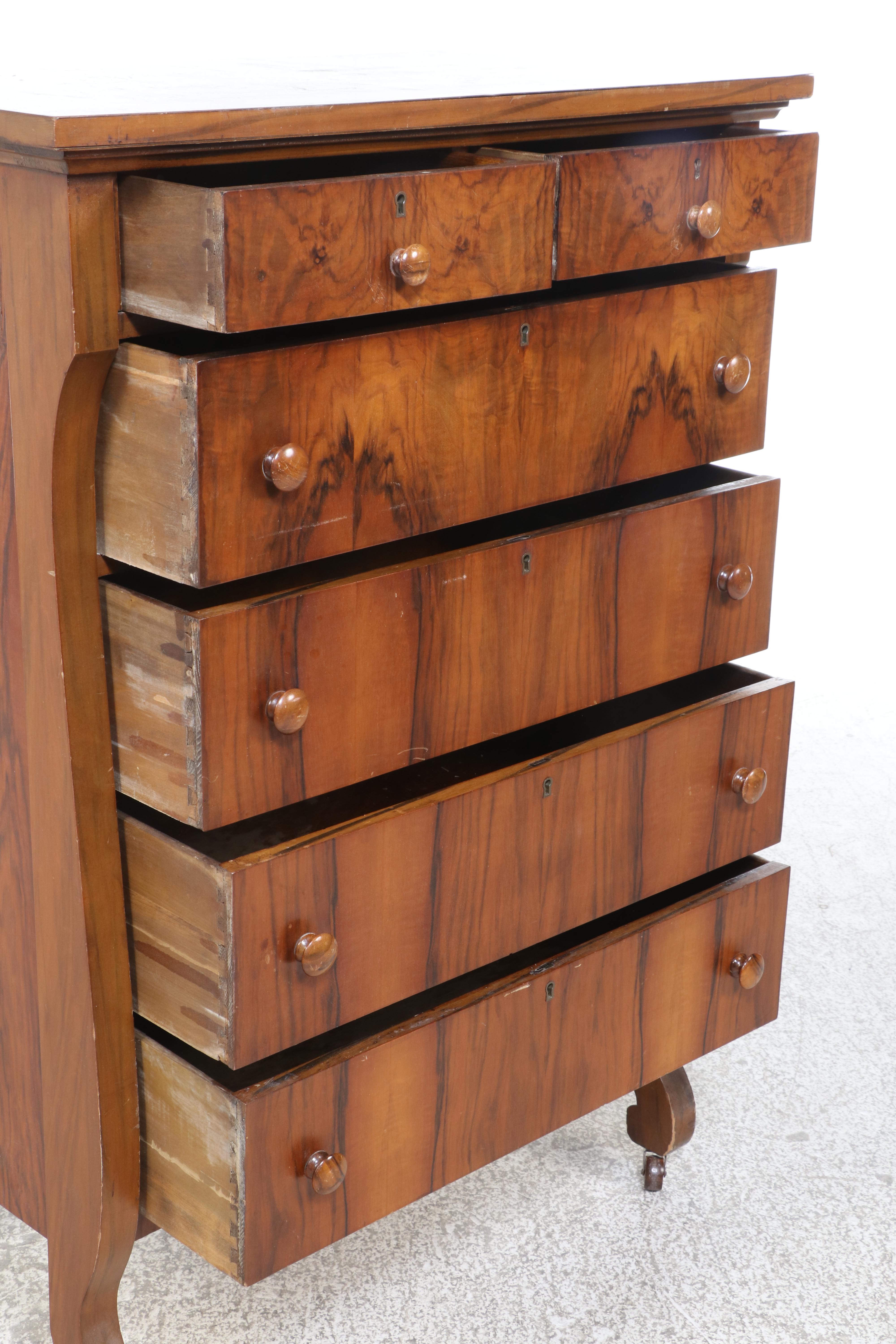Chittenden & Eastman Co. Empire Revival Figured Walnut Six-Drawer Chest