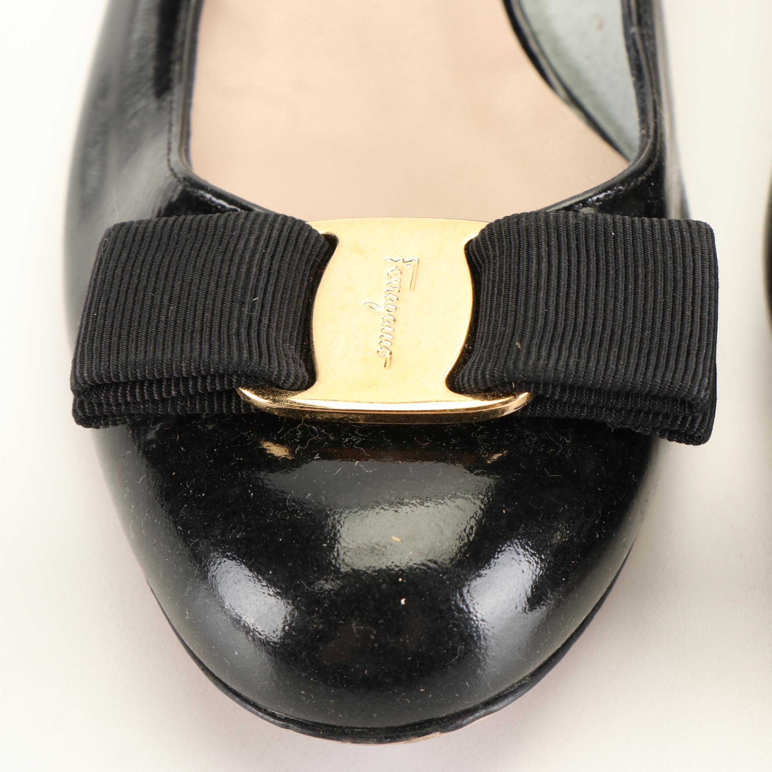 Salvatore Ferragamo Lillaz Vara Bow Low Heel Pumps in Patent Leather