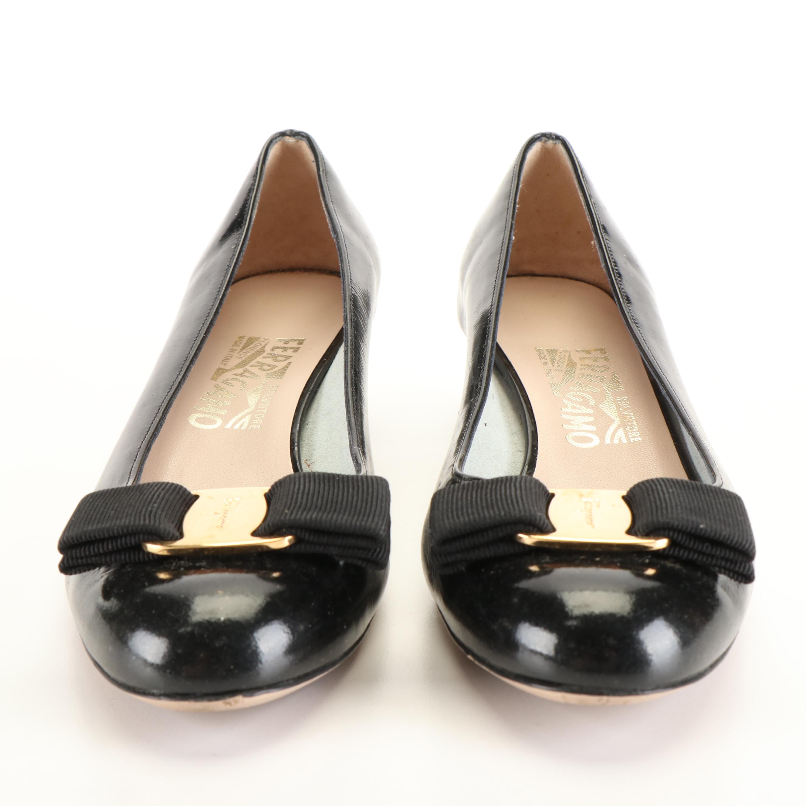 Salvatore Ferragamo Lillaz Vara Bow Low Heel Pumps in Patent Leather