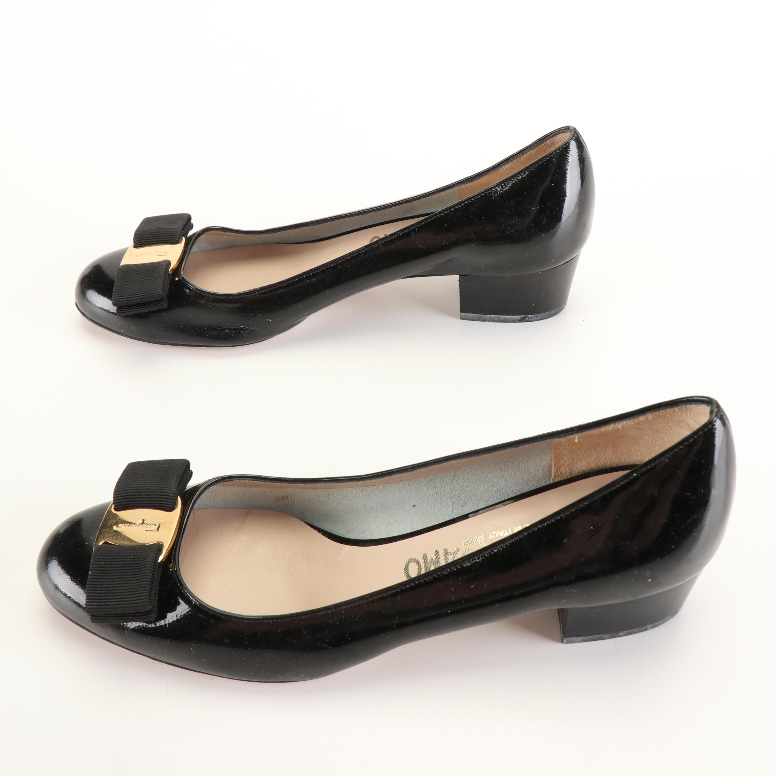 Salvatore Ferragamo Lillaz Vara Bow Low Heel Pumps in Patent Leather