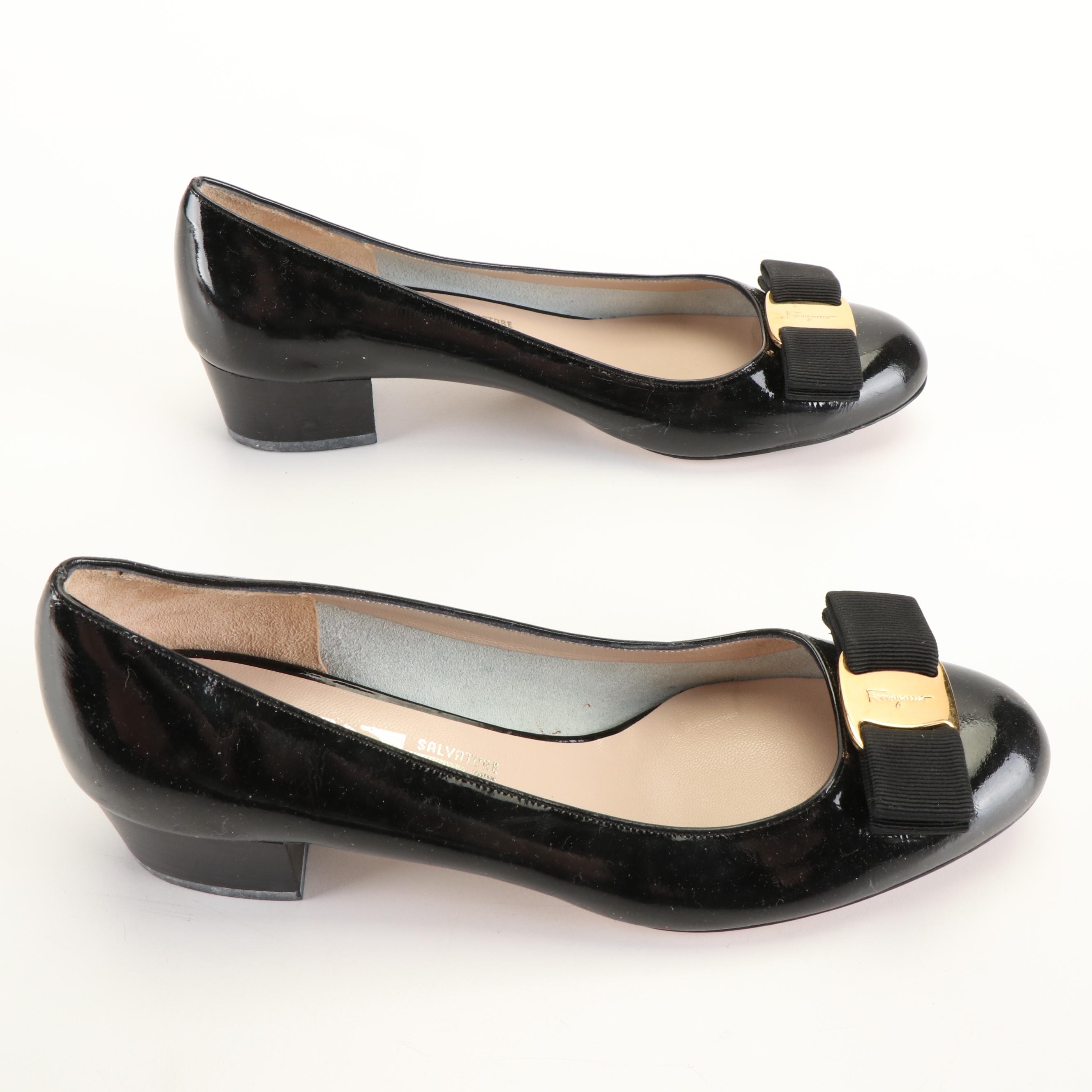 Salvatore Ferragamo Lillaz Vara Bow Low Heel Pumps in Patent Leather