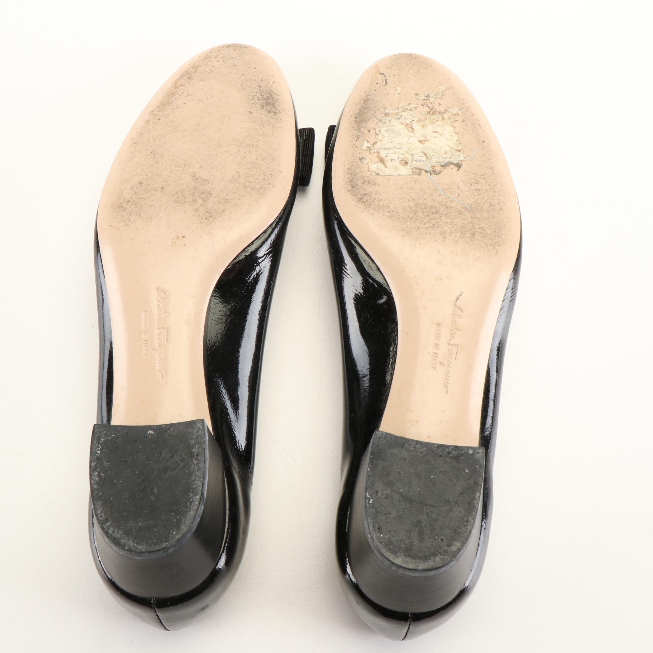 Salvatore Ferragamo Lillaz Vara Bow Low Heel Pumps in Patent Leather